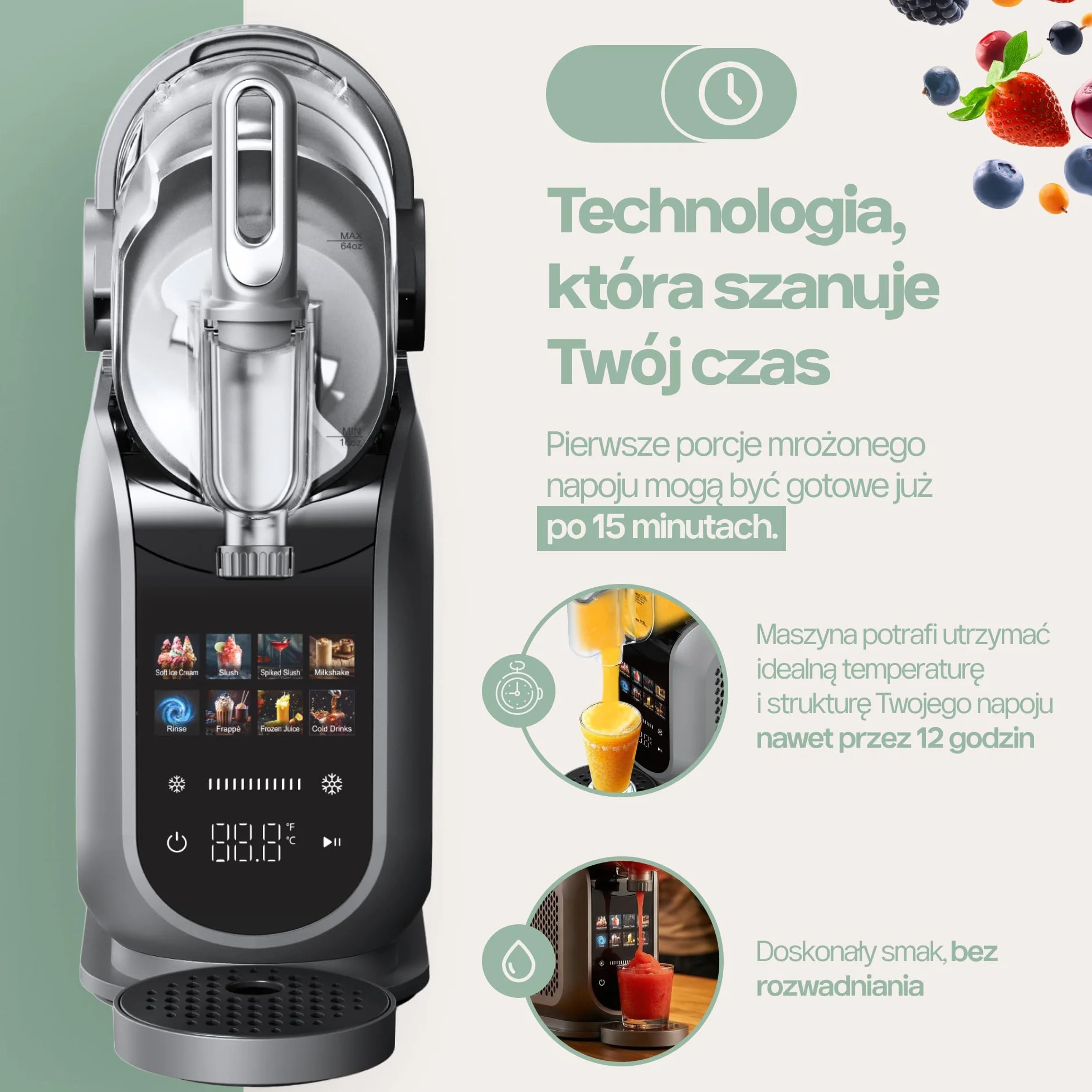 4Swiss Maszyna do Lodów Ice Slushie Granity Drinków Napojów Koktajl Smoothie Frappe Milkshake Sorbet Elektryczna Domowa z Kompresor do Kuchni na Imprezy Lato 1.8 l Maszynka Urządzenie - SM026