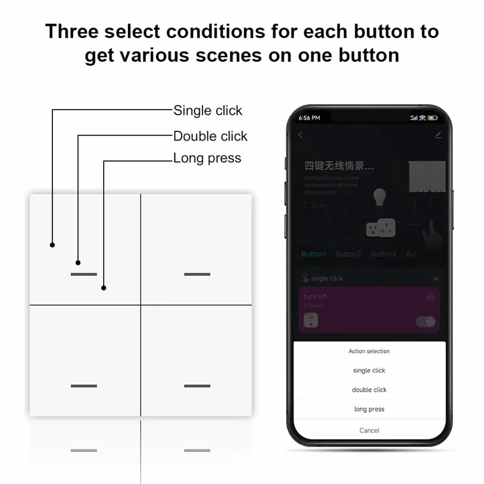 Tuya ZigBee Smart Scene Switch 4-biegowy Smart Switch 12 Scene Switch Push Button Controller obsługuje Home Assistant, łatwa instalacja
