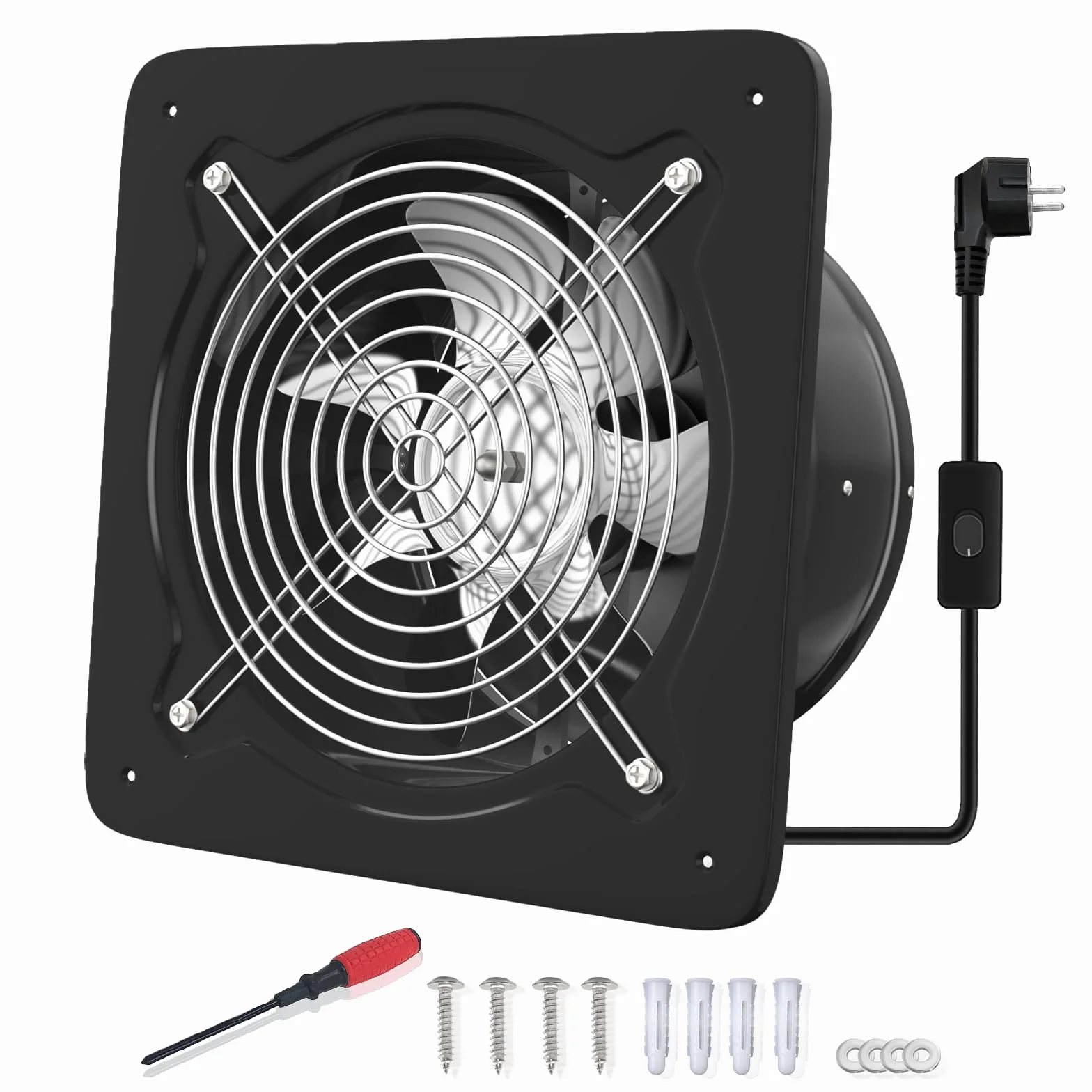 FanGoFast Wentylator wyciągowy 150 mm 525 m³/h łazienkowy z klapą zwrotną czarny
