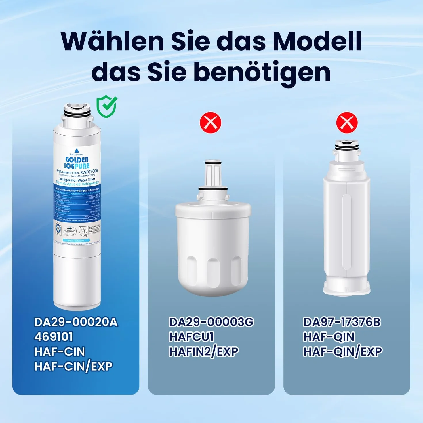 GOLDEN ICEPURE Filtr wody do lodówki Kompatybilny z Samsung DA29–00020B, DA29–00020 A, haf-cin/EXP, 46–9101 biały, 3 sztuki