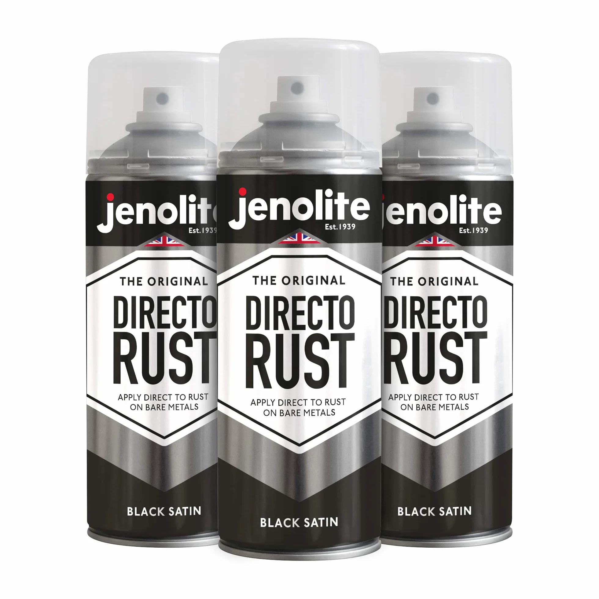 JENOLITE Directorust farba w sprayu satynowa | CZARNY | 3x400 ml | Bezpośrednio na Rdzę | Farba wielopowierzchniowa do metalu, drewna, tworzyw sztucznych, ceramiki | RAL9005