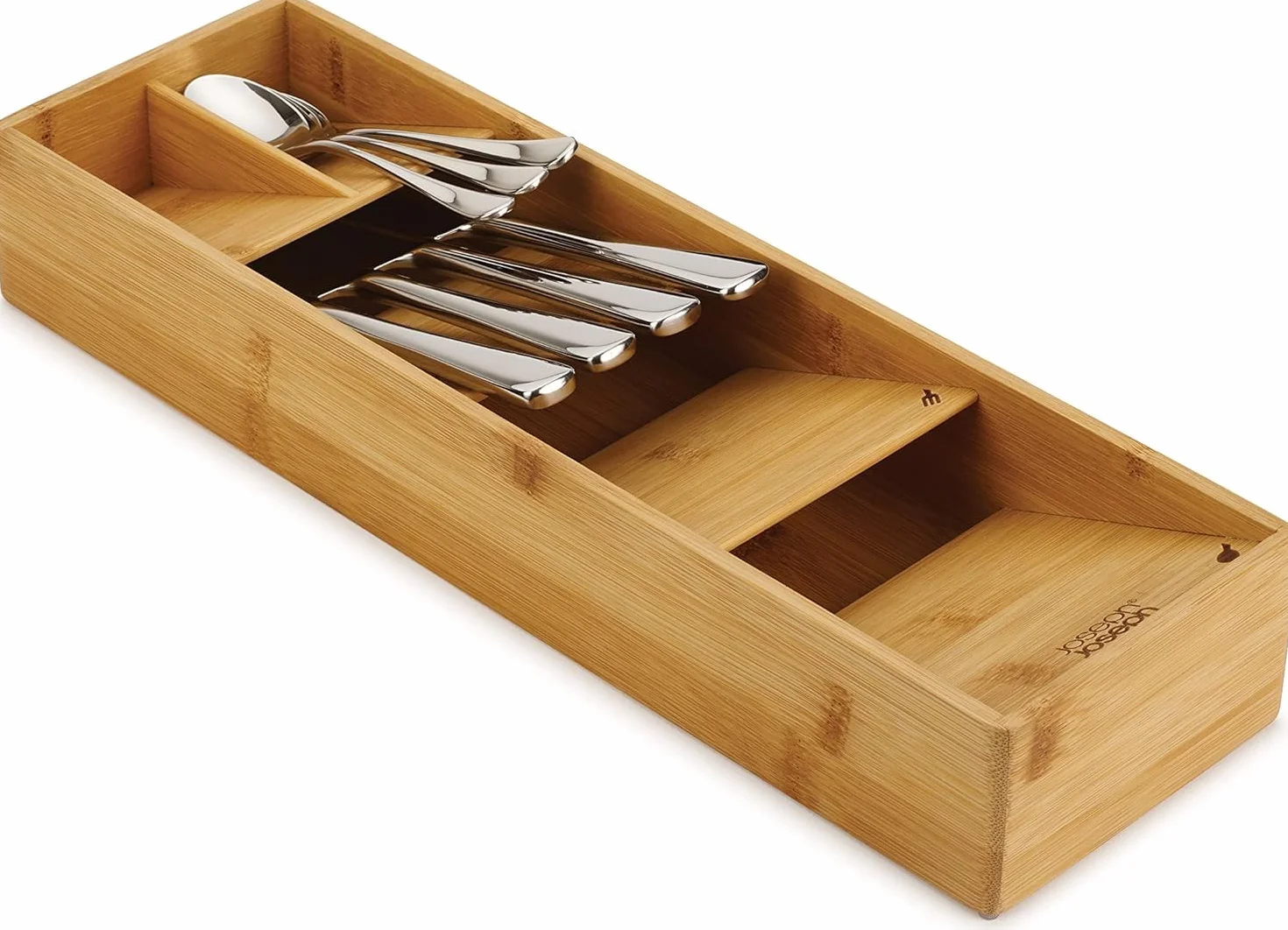 Joseph Joseph Drawer Store - Organizator szuflad na sztućce, 5 przedziałów, mieści 24+ sztuk- Kompaktowy, Bamboo