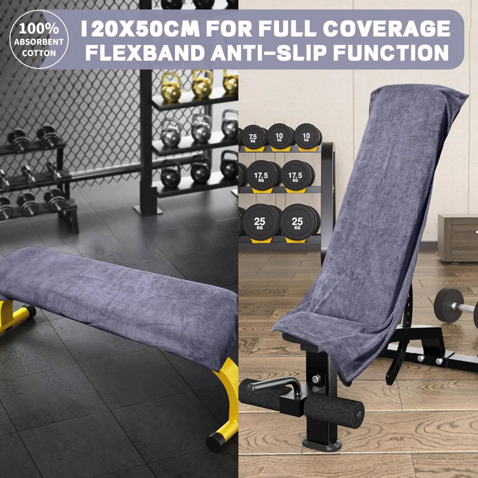 Pameil Ręcznik fitness, 120 x 50 cm, ręcznik sportowy, do studia fitness, chłonny i miękki, z kieszenią na zamek błyskawiczny, do treningu (ciemnoszary)