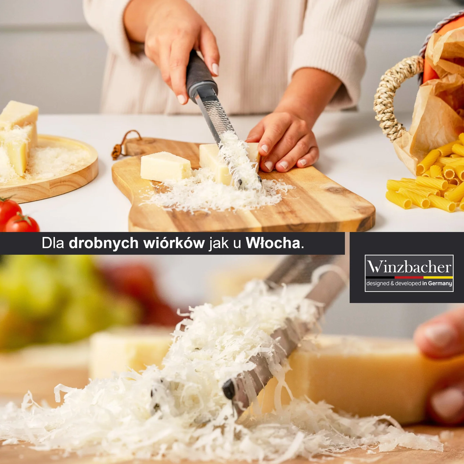 Winzbacher Premium Zester – tarka do parmezanu, cytryny, gałki muszkatołowej i imbiru ze stali nierdzewnej