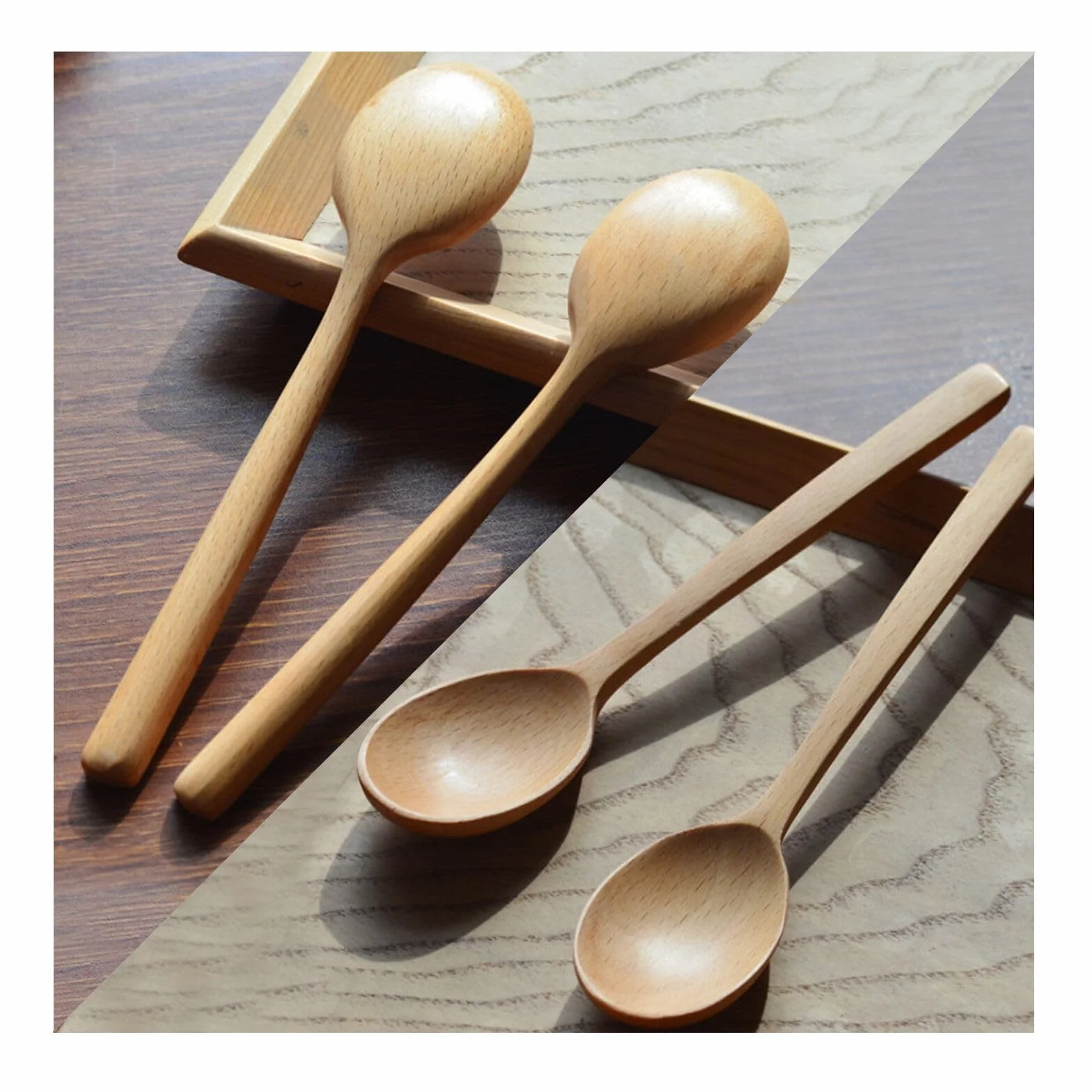Zestaw drewnianych łyżek, 4 szt. 18 cm drewniana długa rączka łyżka drewniane sztućce łyżki łyżki stołowe japoński styl drewniane przybory kuchenne do jedzenia, mieszanie