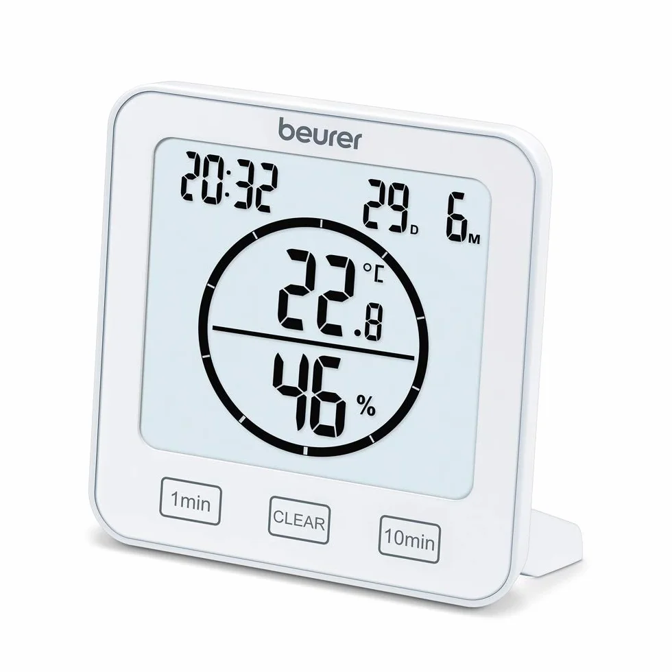 Beurer HM 22 Termo-higrometr, kontrola klimatu w pomieszczeniu, pomiar temperatury i wilgotności względnej, z timerem i sygnałem dźwiękowym