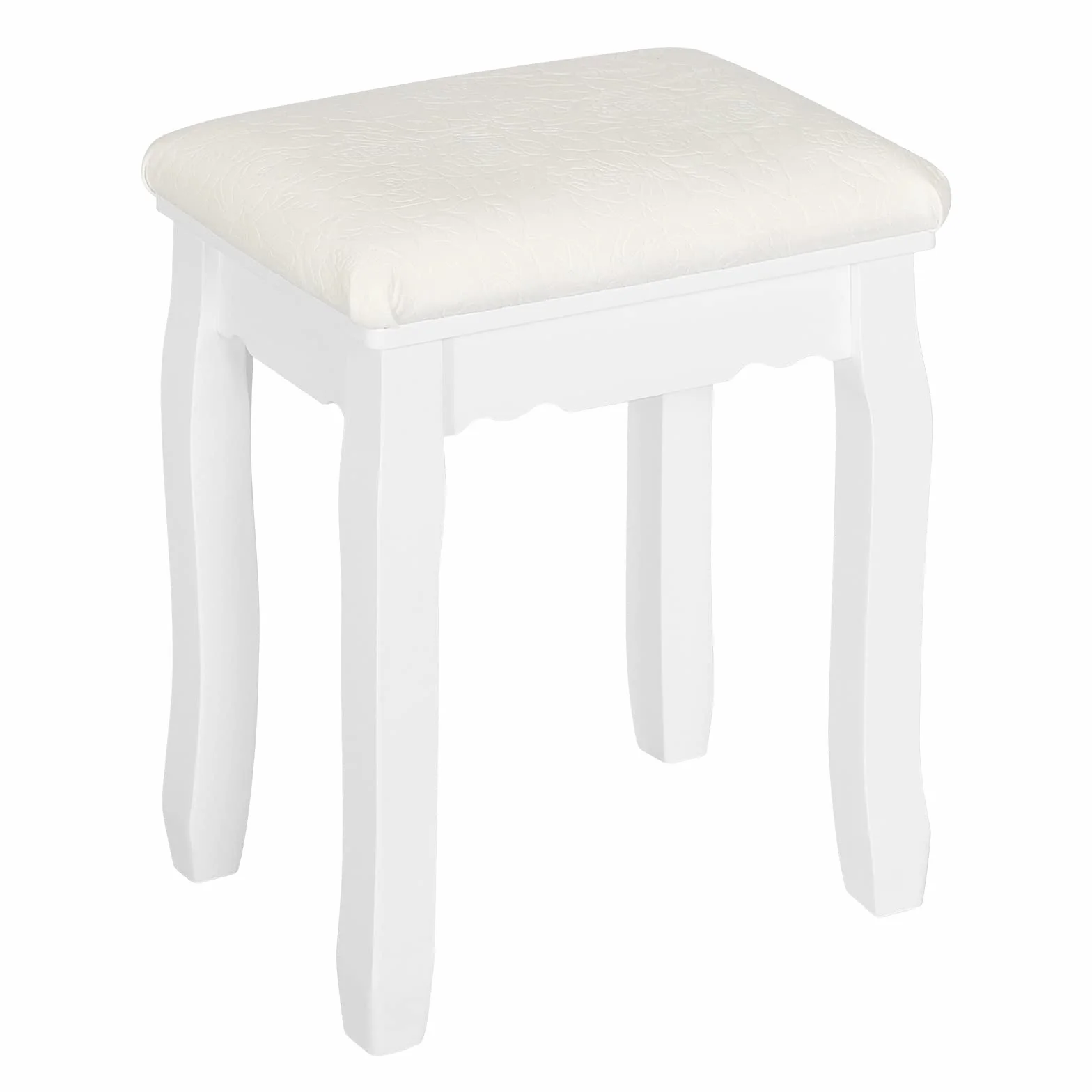 WOLTU MB6095ws taboret do makijażu w stylu wiejskim, do toaletki, aksamitny, do fortepianu, taboret kosmetyczny, taboret tapicerowany do sypialni, 38 x 45 x 28,5 cm, nogi z litego drewna, biały