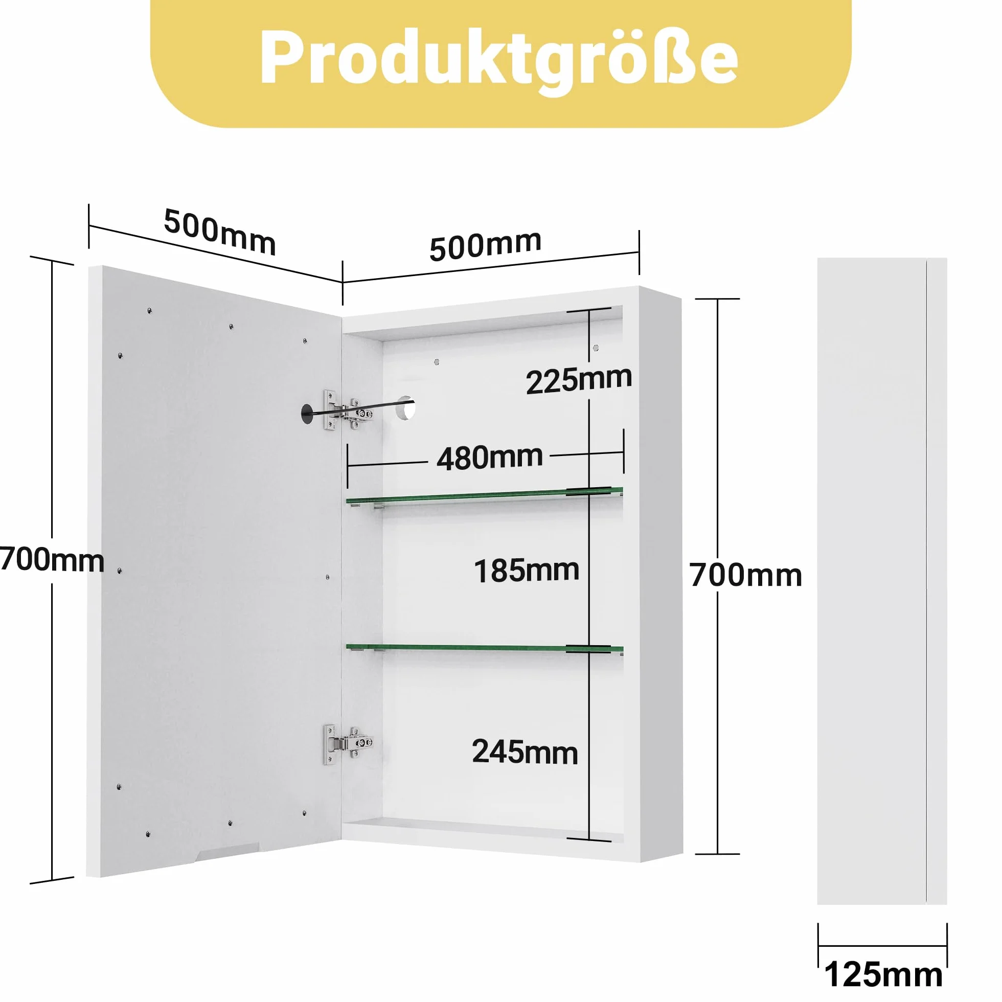 Lustro łazienkowe z oświetleniem LED, szafka z lustrem, lustro ścienne z 3 temperaturami barwowymi, ściemnialne z przełącznikiem dotykowym, szafka łazienkowa z półką, niepotęgujące 50x70cm