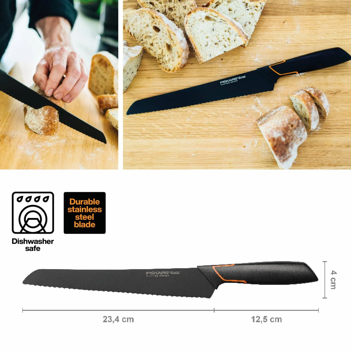 Fiskars Edge Nóż do Chleba, Czarny, 23 cm