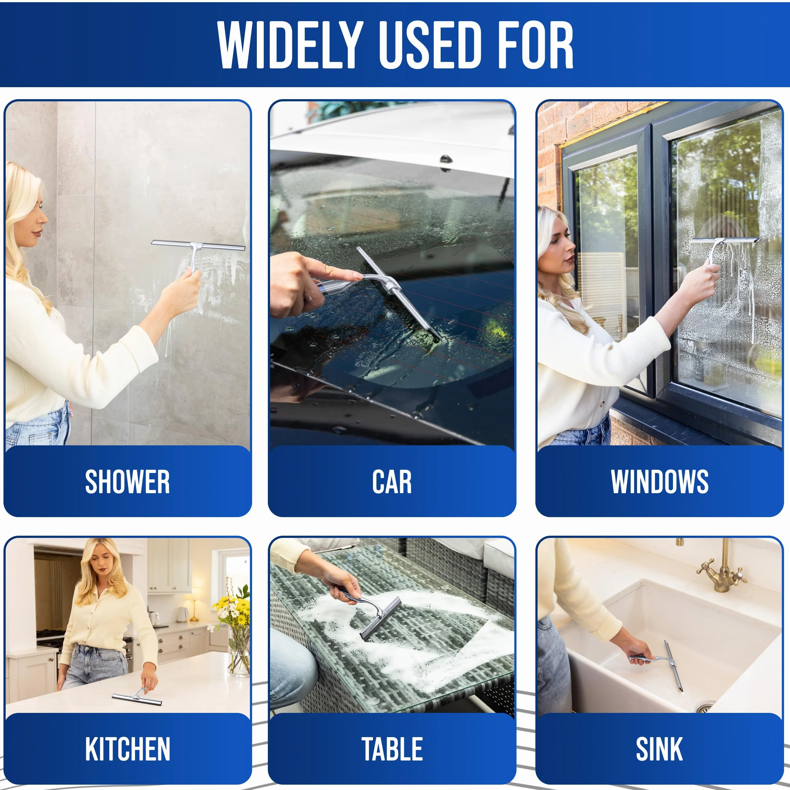 Wunset Wybór ściągaczy prysznicowych Superior ze stali nierdzewnej, silikonu i gumy 45 cm biała