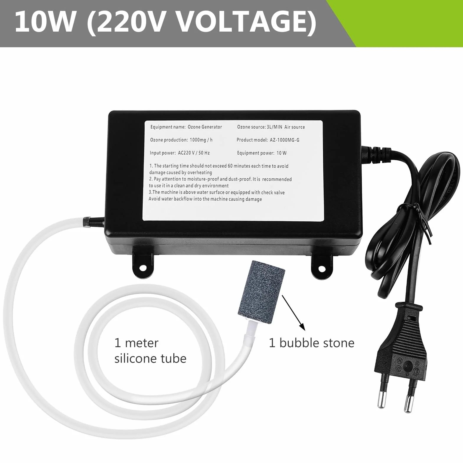 Generator ozonu do wody i powietrza, 1000 mg, do użytku domowego, oczyszczacz powietrza, dla alergików, wielofunkcyjny, filtruje pyłki, kurz, bakterie itp. kuchnię, dym, samochody, zwierzęta domowe
