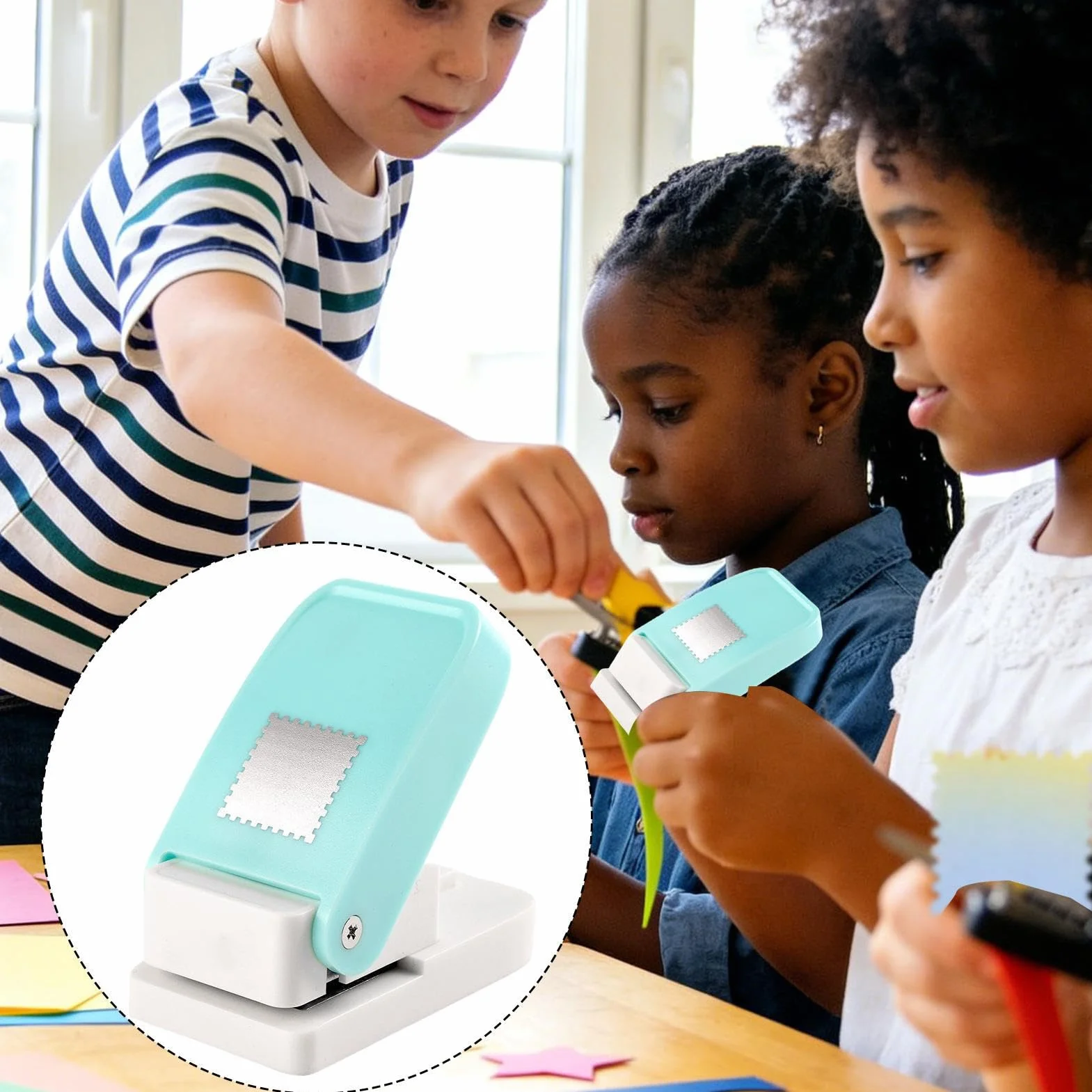 Portable Stamp Puncher, Square Rectangle Lever Action DIY, Postage Stamp Shaped Paper Punch for Scrapbooking, Card Making, Journal Album, Photo Arts Crafts at Home, Office, School