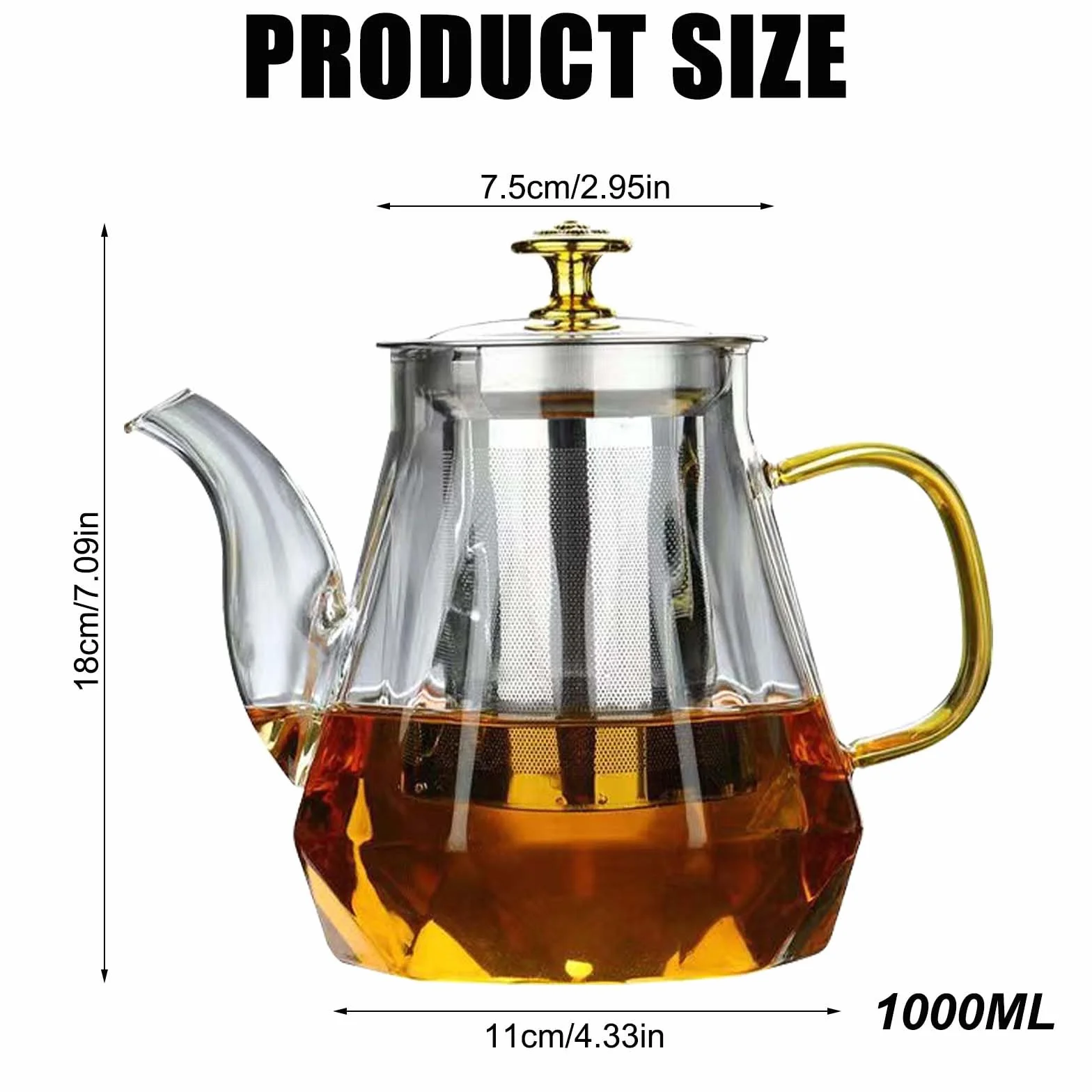 Dzbanek do herbaty z sitkiem, 1000 ml, szklany dzbanek z odpornego na wysokie temperatury szkła borokrzemowego, przezroczysty zaparzacz do herbaty, herbaty kwiatowej, herbaty ziołowej i torebek