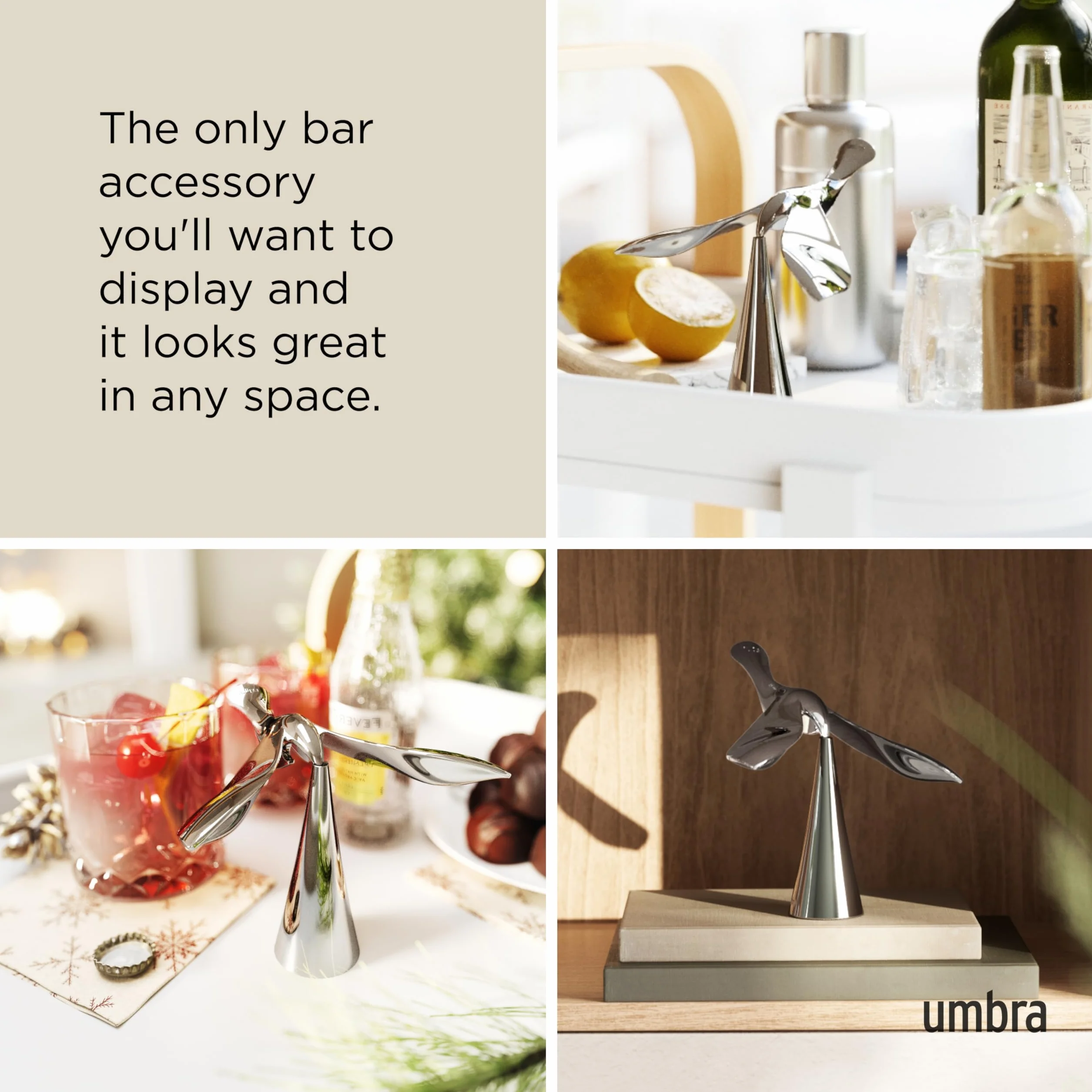 Umbra Tipsy Otwieracz do Butelek, Srebrny, 13.34 x 12.19 x 11.43 cm