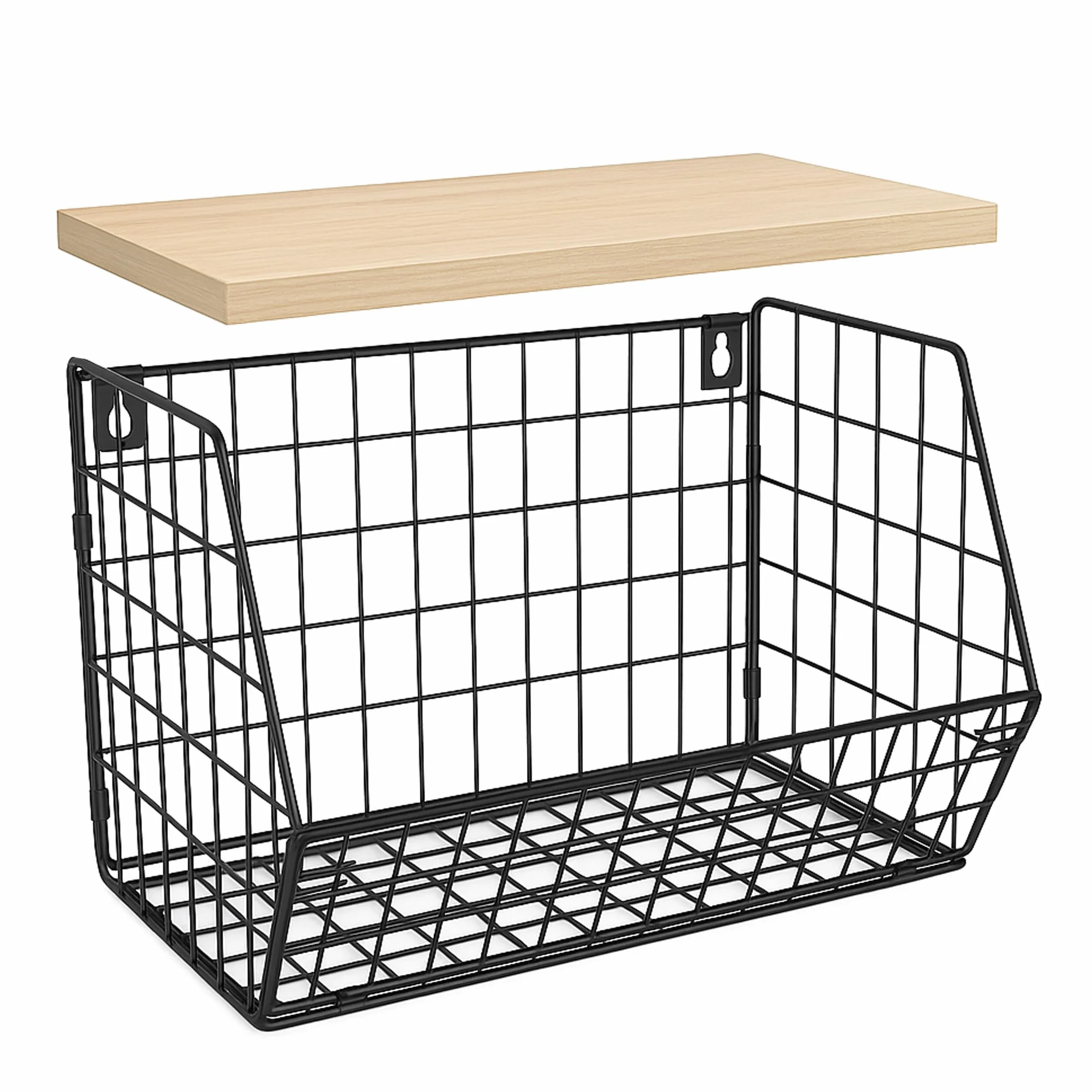 Relaxdays Naścienny kosz na owoce wiszący organizer kuchenny metalowa siatka 22 x 30 x 20 cm czarny