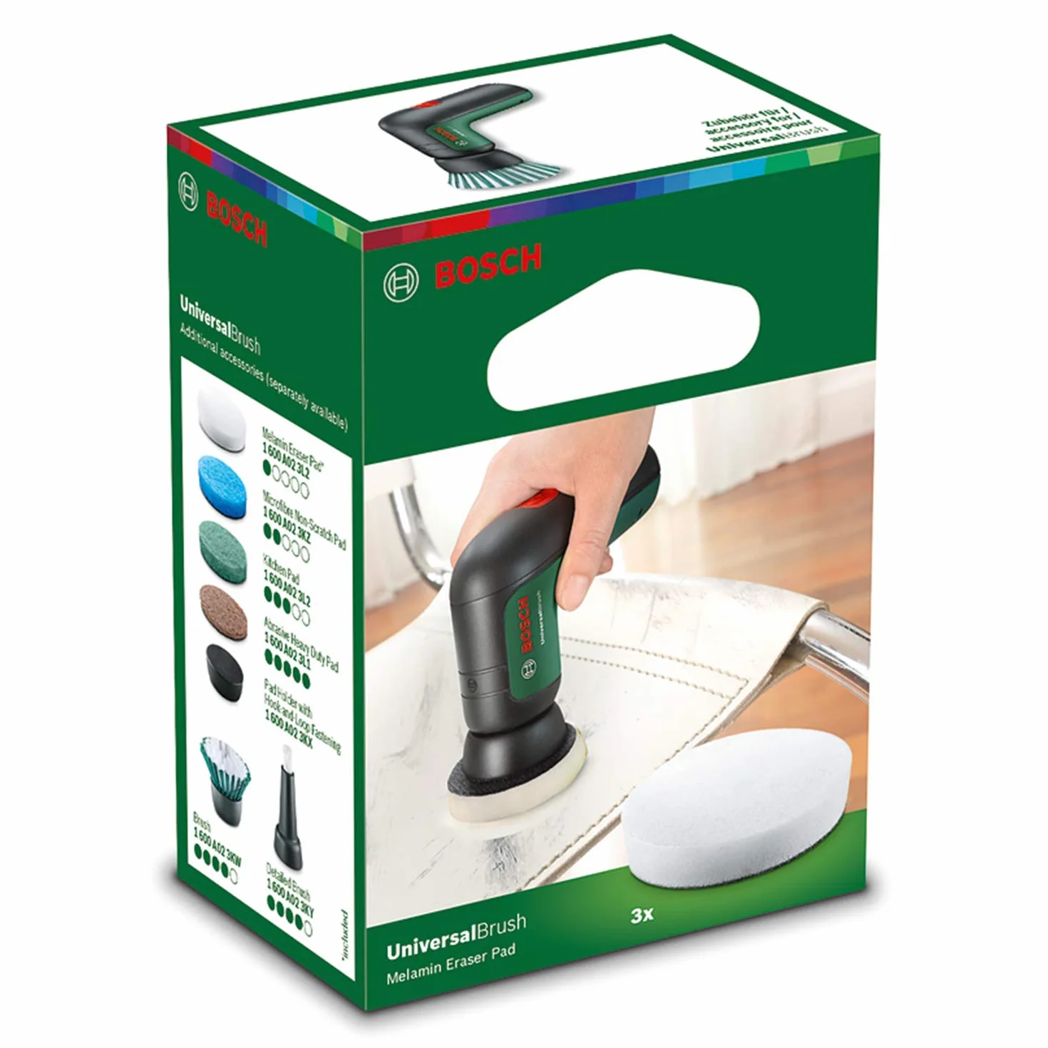 Bosch Home And Garden Melaminowa Podkładka z Gumką do Elektrycznej Szczotki Czyszczącej UniversalBrush, 3 Sztuki w Zestawie, w Opakowaniu Kartonowym
