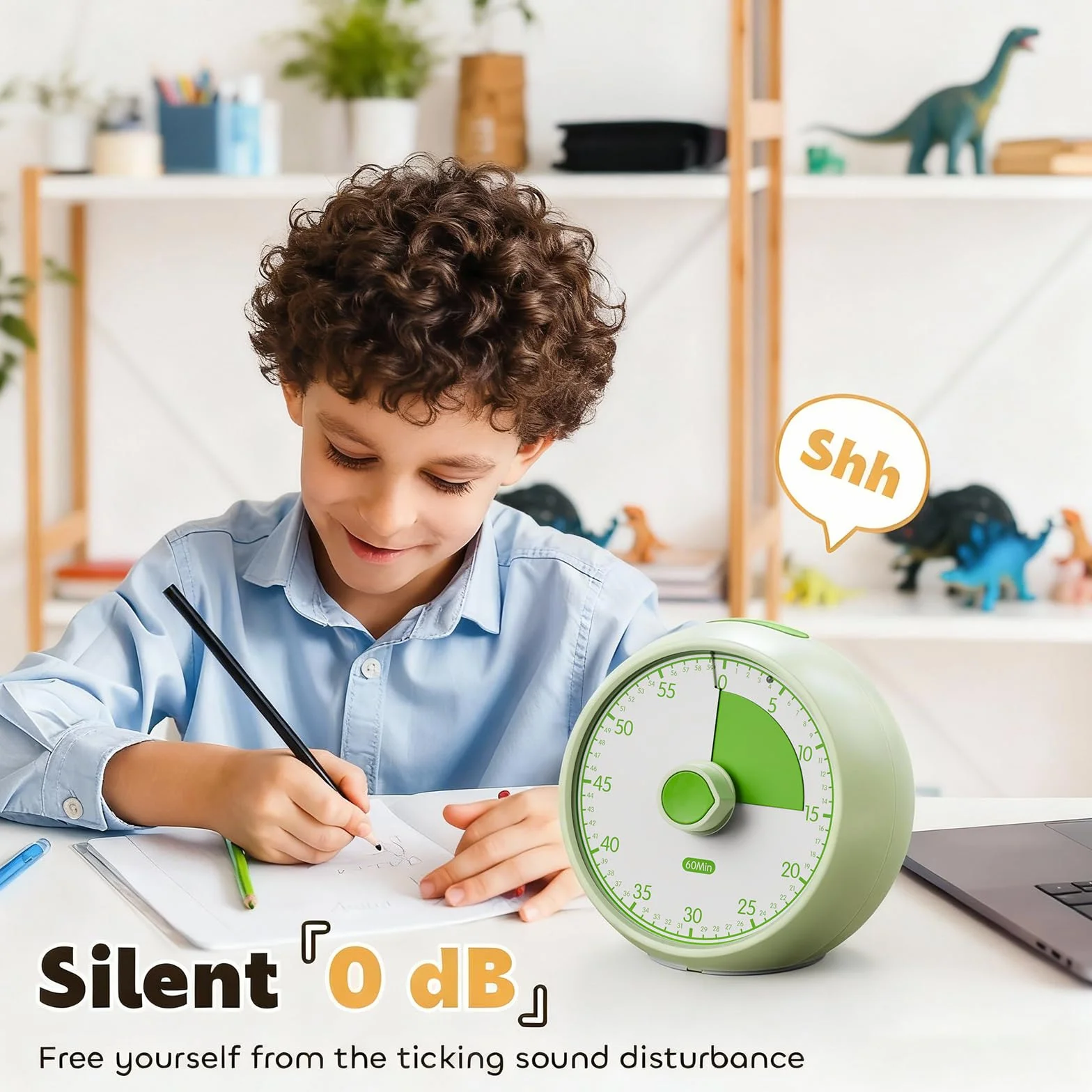 Timer wizualny dla dzieci 60-minutowy – Cichy zegar analogowy odliczający, narzędzie koncentracji dla ADHD i autyzmem, zarządzanie czasem: zadania domowe, biuro, kuchnia, nauka (jasnozielony)
