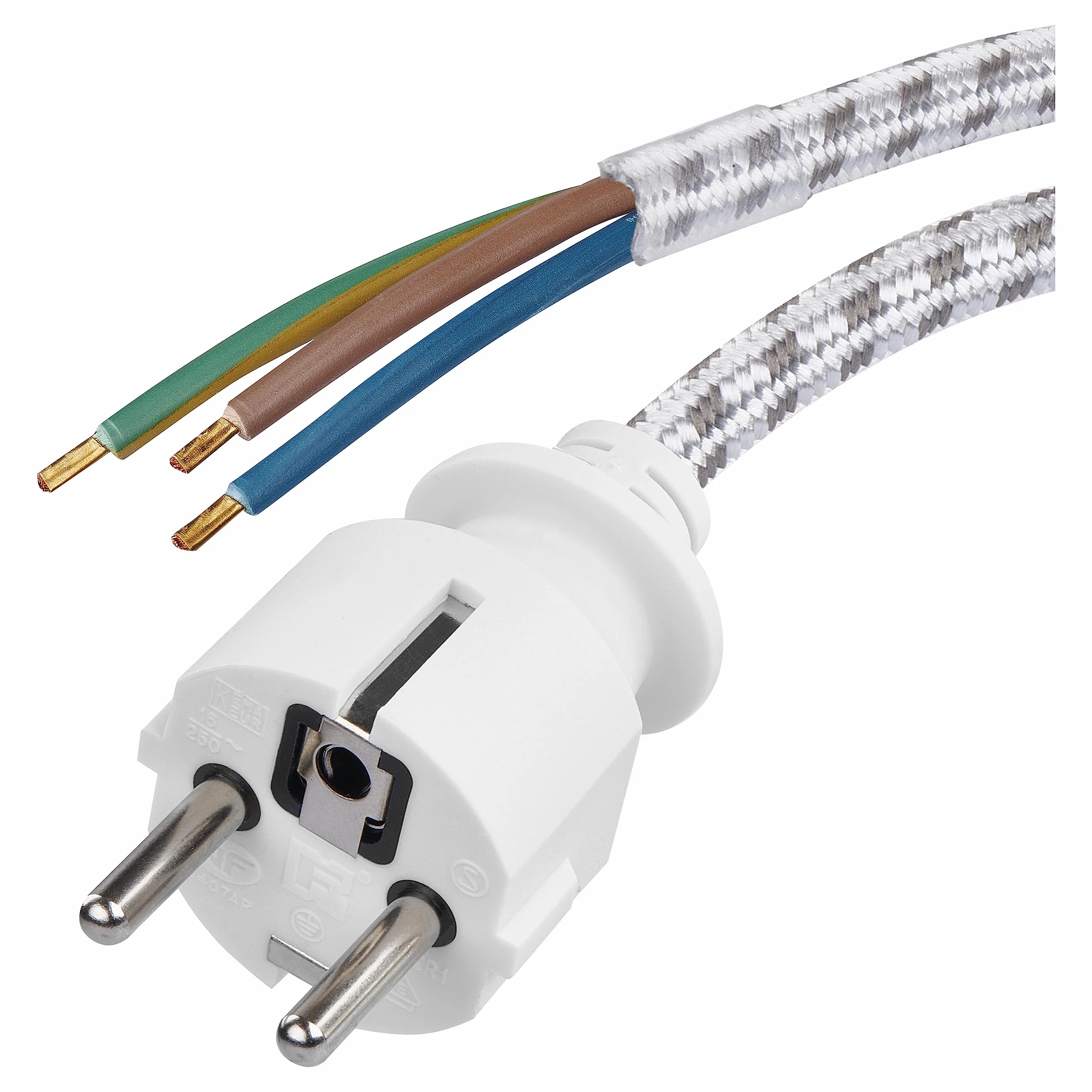EMOS S0003 kabel przyłączeniowy do żelazka, 1 x 2,4 m/kabel zasilający/kabel przyłączeniowy/kabel do żelazka w oplocie biały/szary/3 x 0,75 mm/H05RR-F