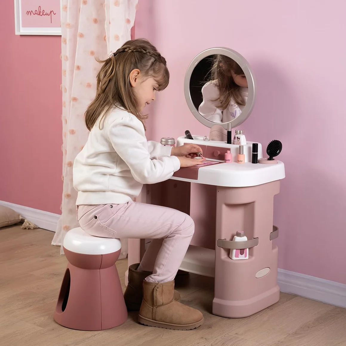 Smoby - My Beauty Dressing Table - Fryzjerstwo, Salon kosmetyczny, Zestaw do makijażu - Lustro, Przechowywanie - 15 akcesoriów - Materiał z recyklingu - Od 3 lat - Wyprodukowano we Francji