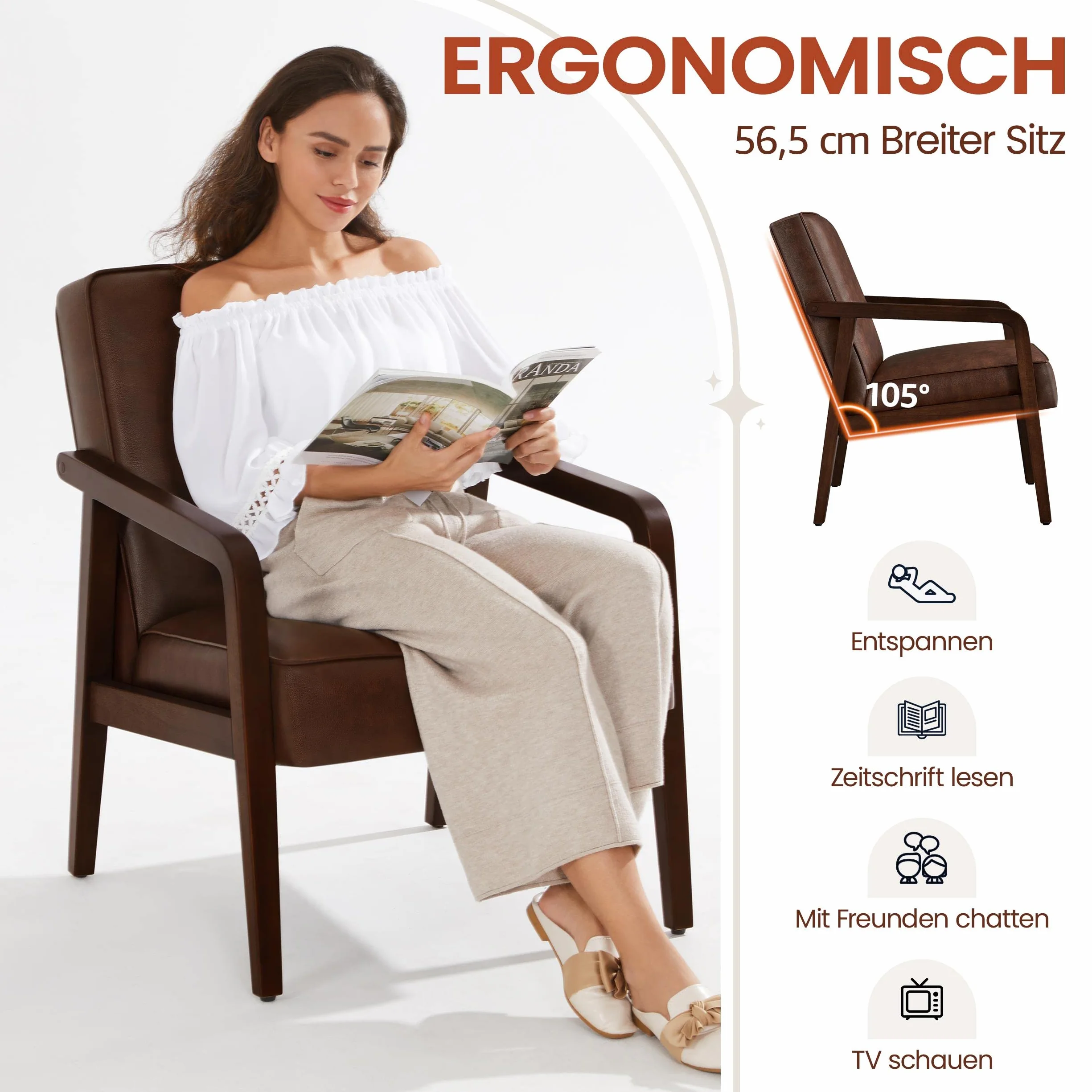 Yaheetech Fotel tapicerowany w stylu vintage, fotel telewizyjny, fotel do czytania, pojedyncza sofa do salonu, sypialni, biura, recepcji, kina domowego, na balkon, ciemnobrązowy
