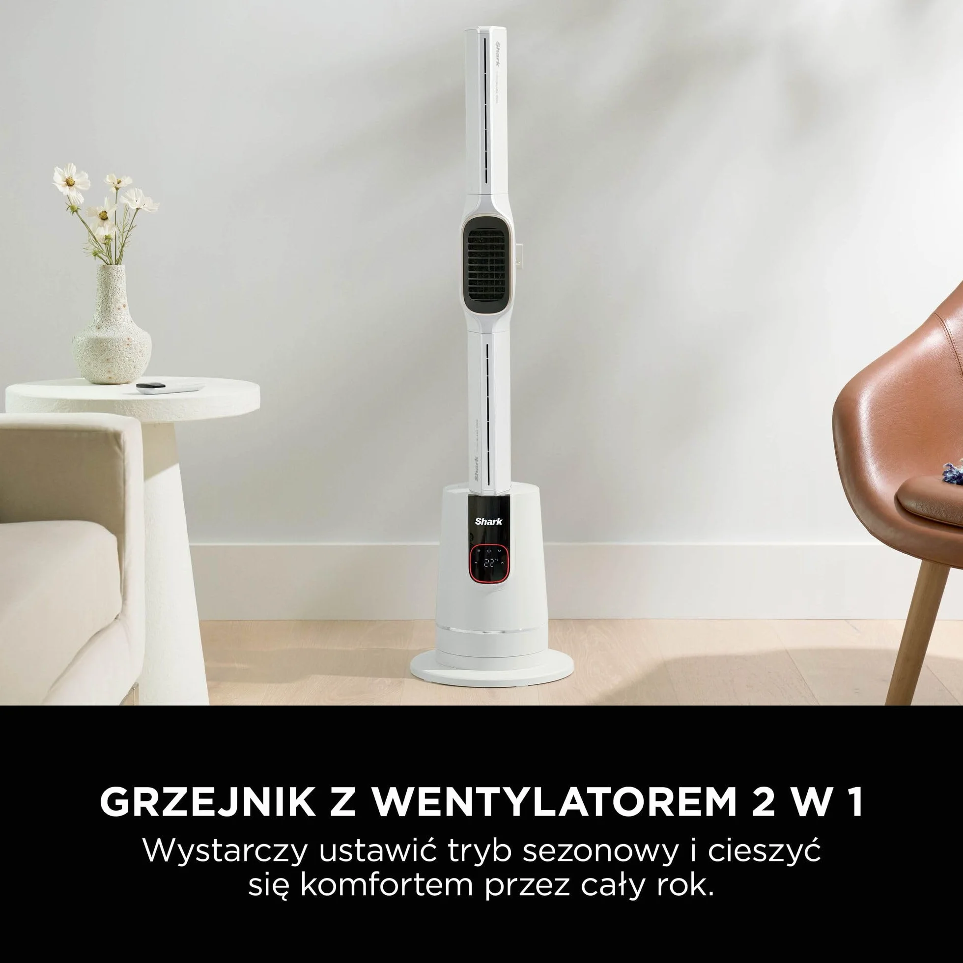Shark TurboBlade Cool + termowentylator, podwójny wentylator i nagrzewnica, z pilotem zdalnego sterowania, perłowy, TH200EUWH