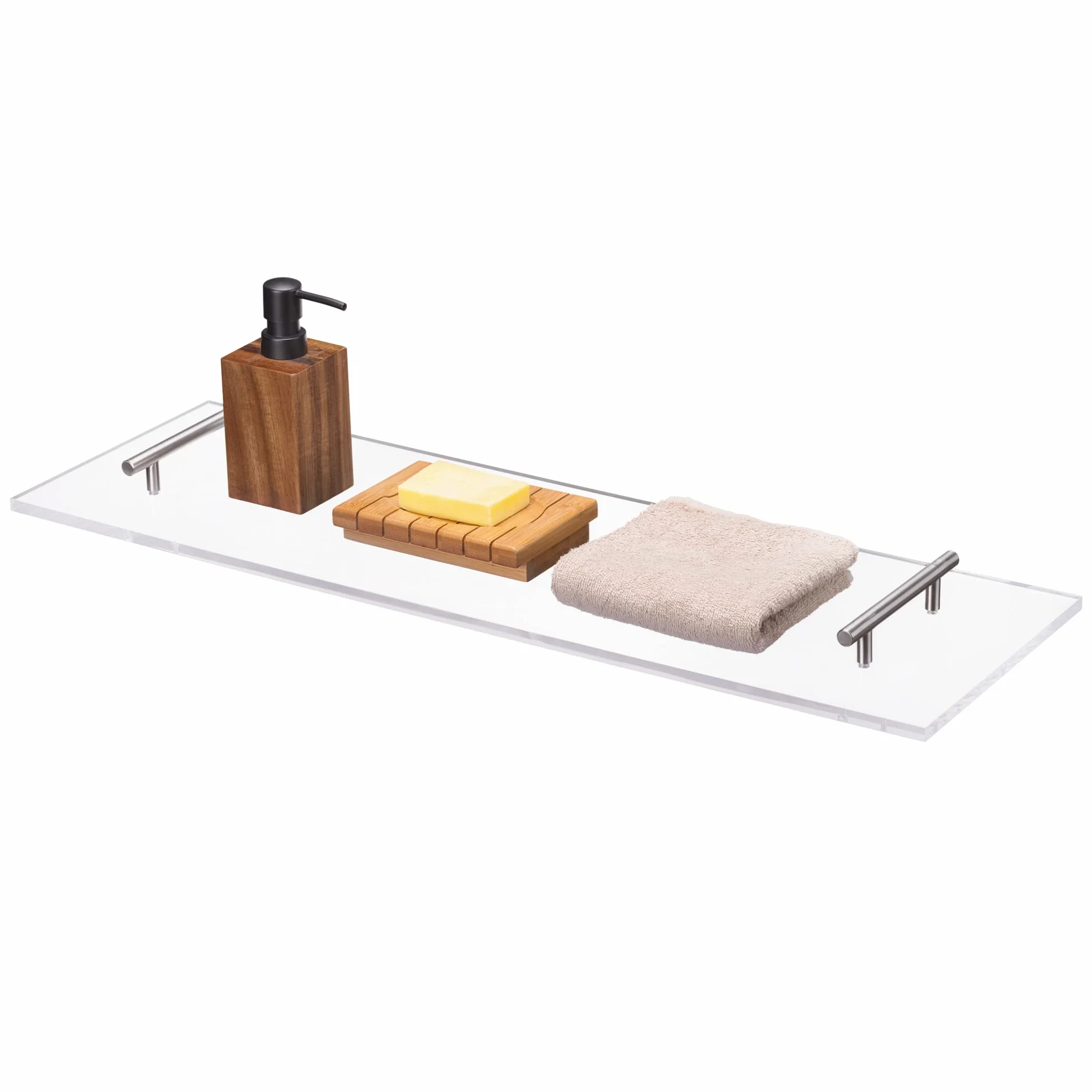 Navaris Akrylowa taca łazienkowa, regał na kieliszki do wina, książkę, telefon, tablet, czytnik e-booków, akcesoria kąpielowe z uchwytami, 73 cm x 23 cm