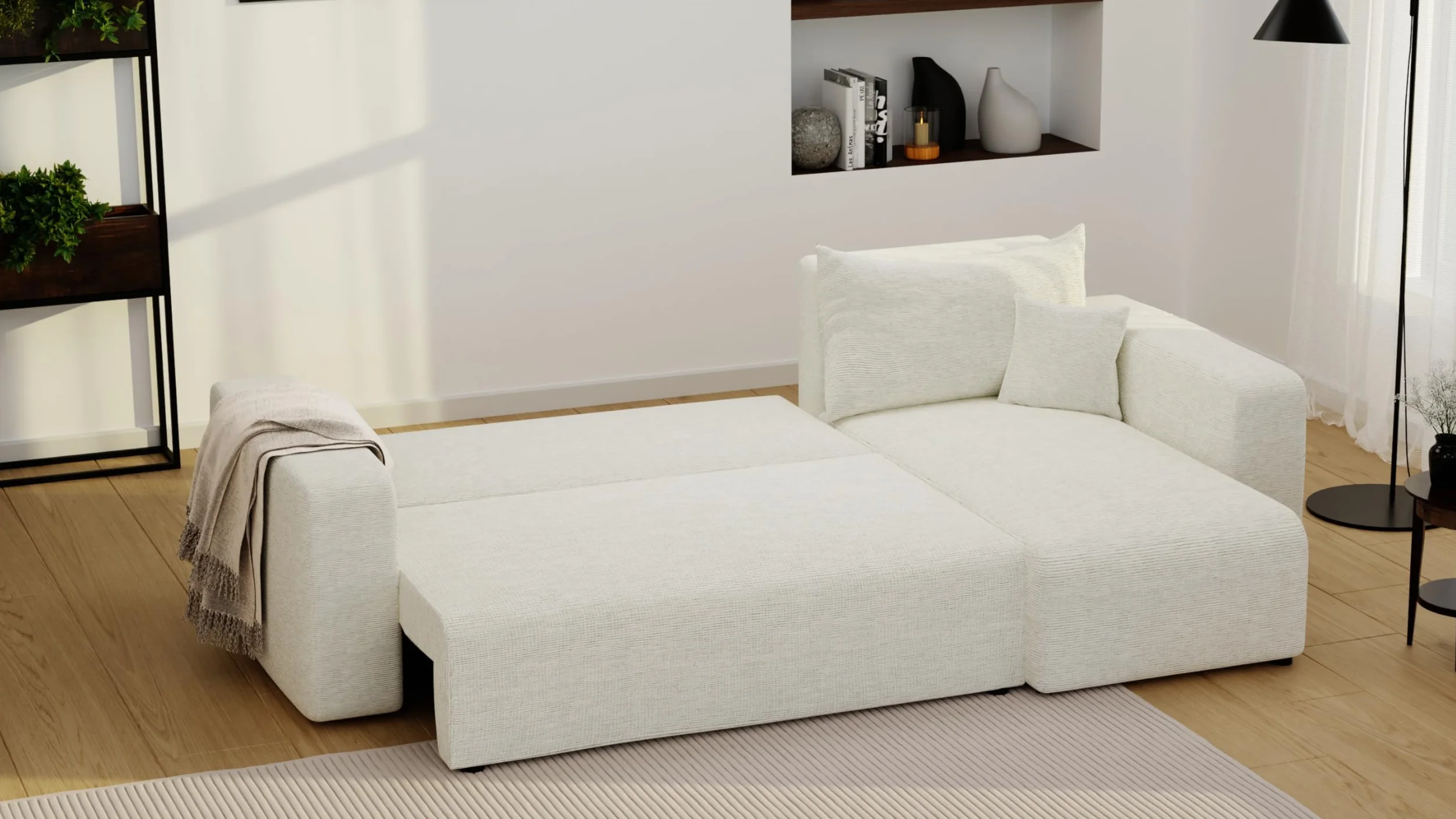 GREKPOL Sofa z funkcją spania, 145 x 248 cm, 3-osobowa, narożnik ze skrzynią na pościel, sofa do spania, do salonu