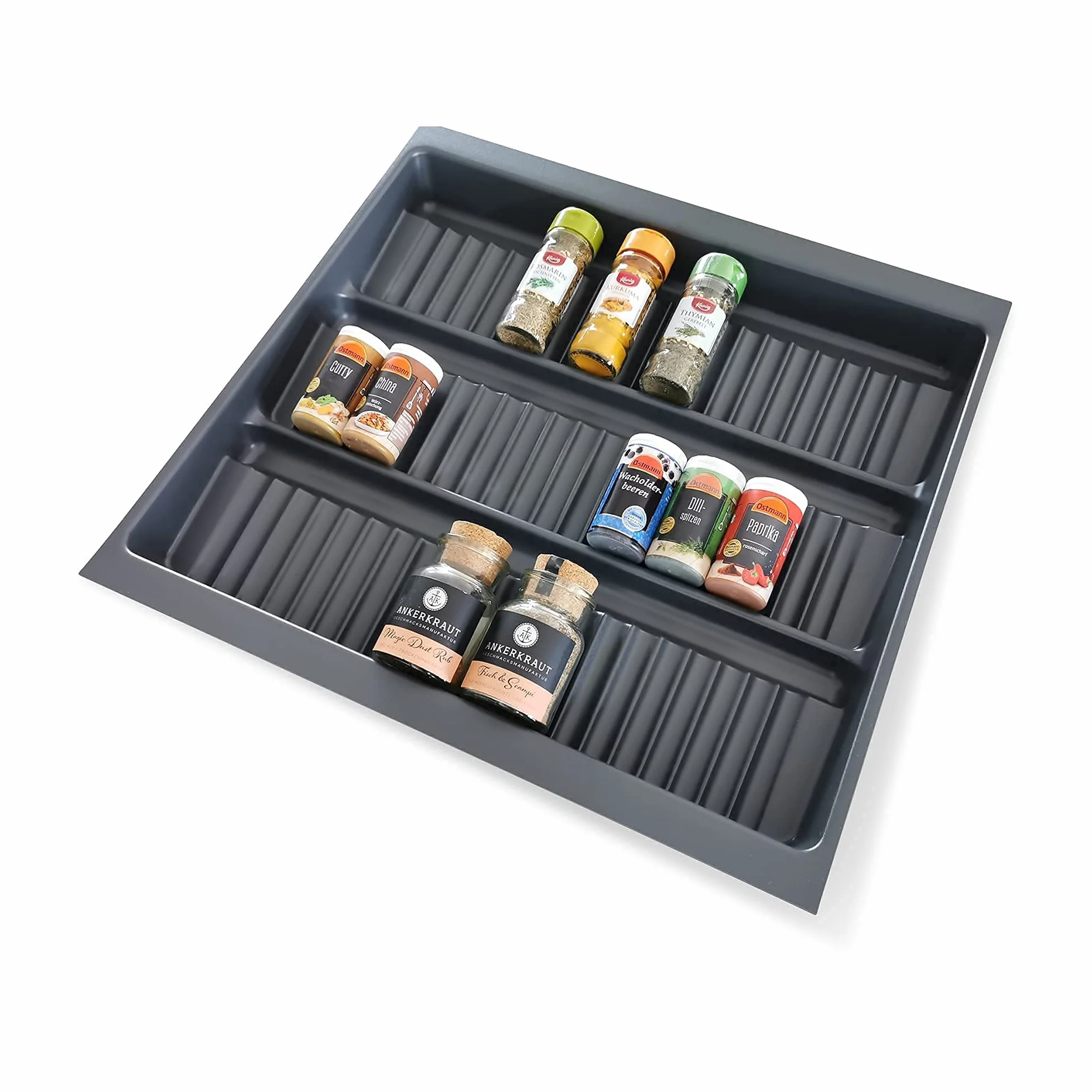 noveo - Pudełko z wkładem na przyprawy – do głębokości 50 cm – idealne do przechowywania przypraw w kuchni – Ostmann, Just Spices, trawa kotwiczna (antracytowo-szara, szerokość 60 cm, 473 x 493 mm)