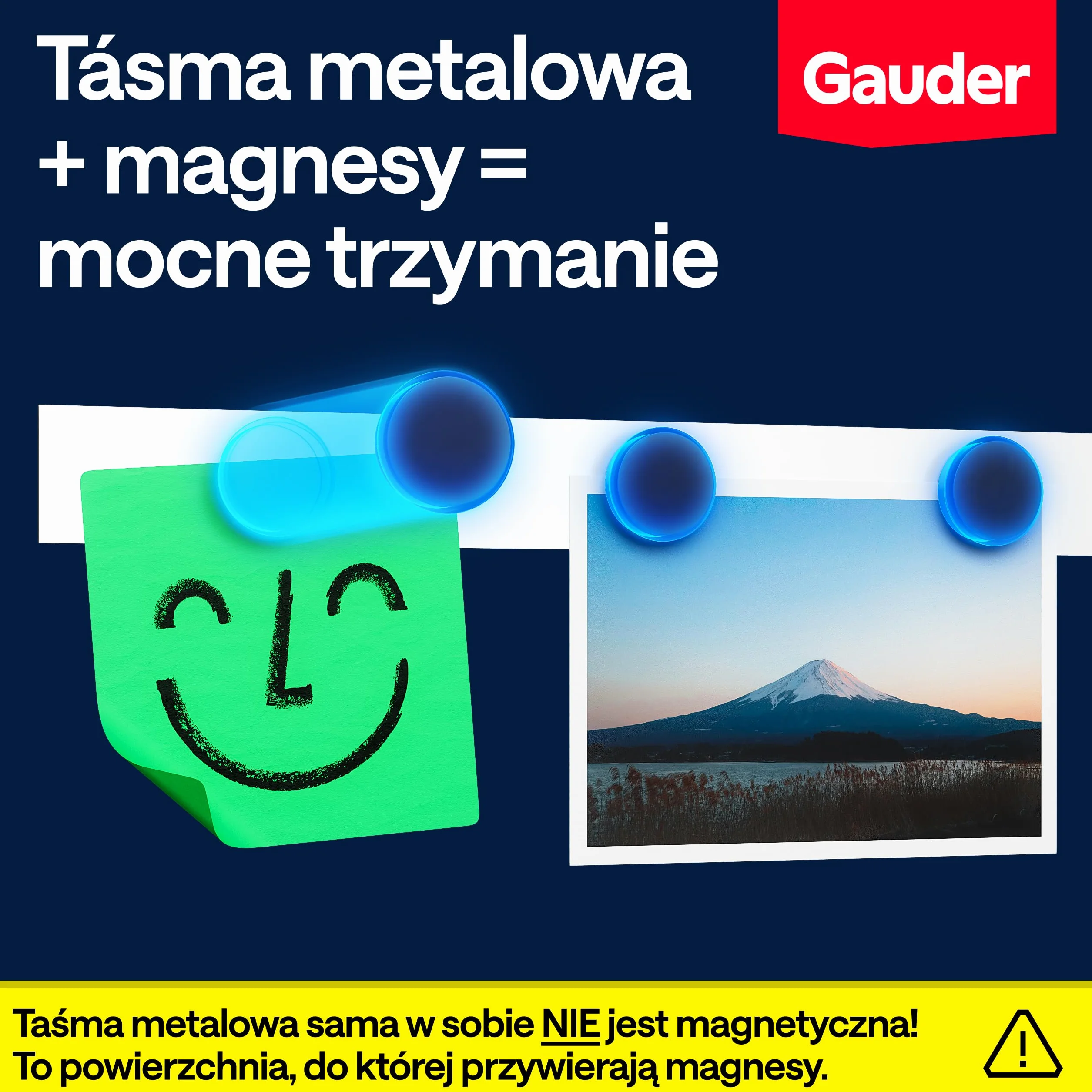 GAUDER Taśma metalowa samoprzylepna mocna - Cienkie paski metalowe z klej piankowy dla magnesów, figurki Tonie® i półek - Taśma ferro (1 m x 35 mm)