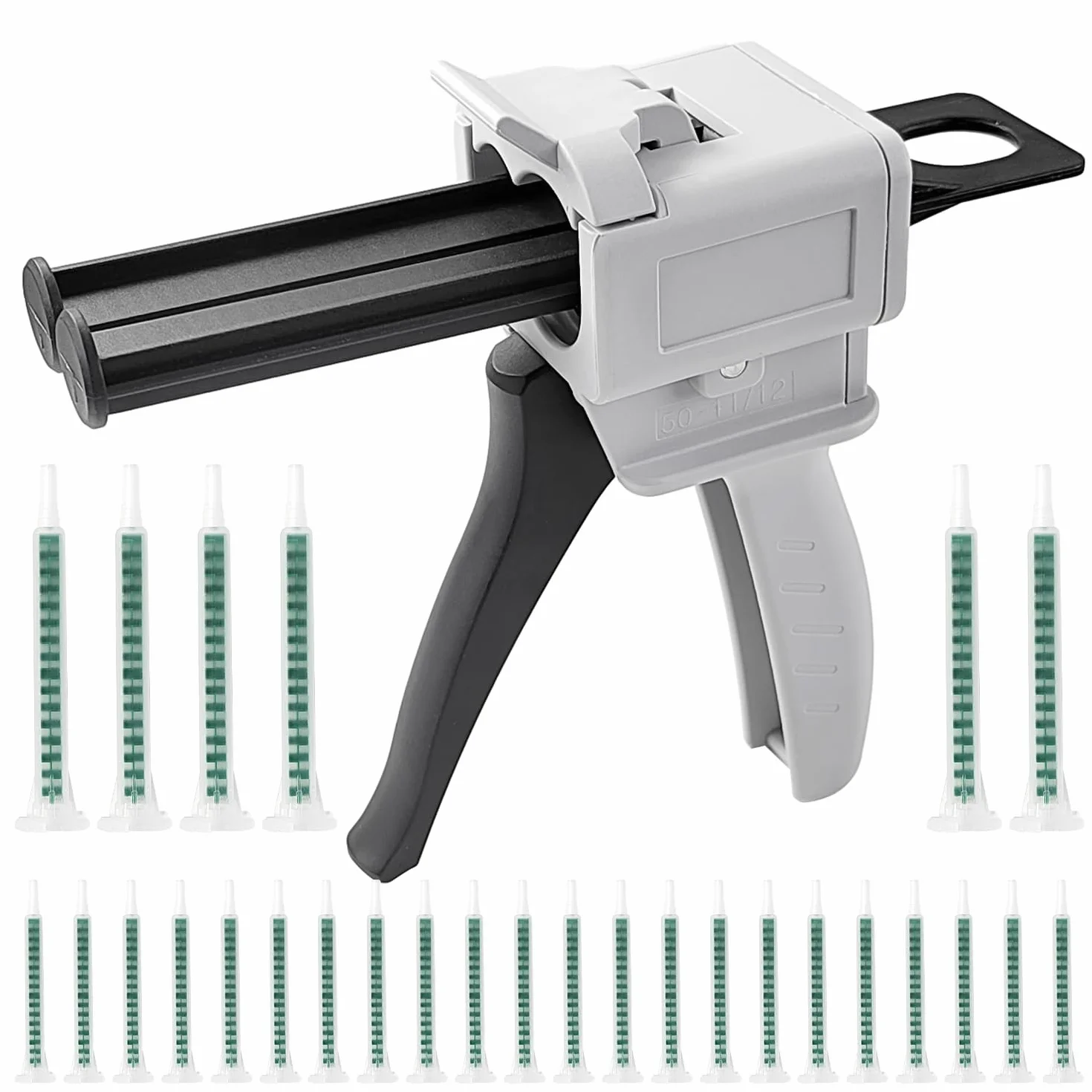 Zestaw pistoletów do klejenia, pistolet dozujący do mieszania, z 50 rurami mieszającymi F08, tubka z tworzywa sztucznego AB, pistolet do klejenia, pistolet 1:1, lekki, elastyczny i trwały (szary)