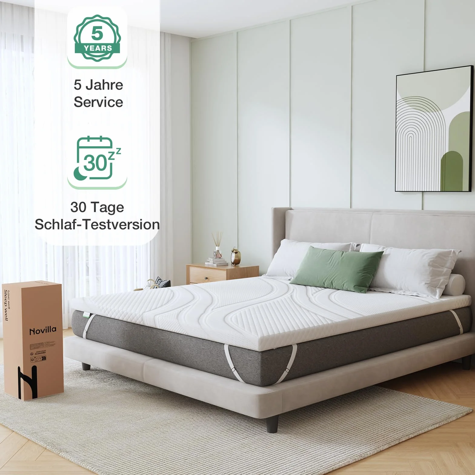 Novilla Materac nawierzchniowy 140 x 190 cm, wysokość 5 cm, nakładka żelowa z pianki z pamięcią kształtu, nakładka na łóżko kontynentalne, do przyczepy kempingowej, sofy do spania, poszewka nadaje się
