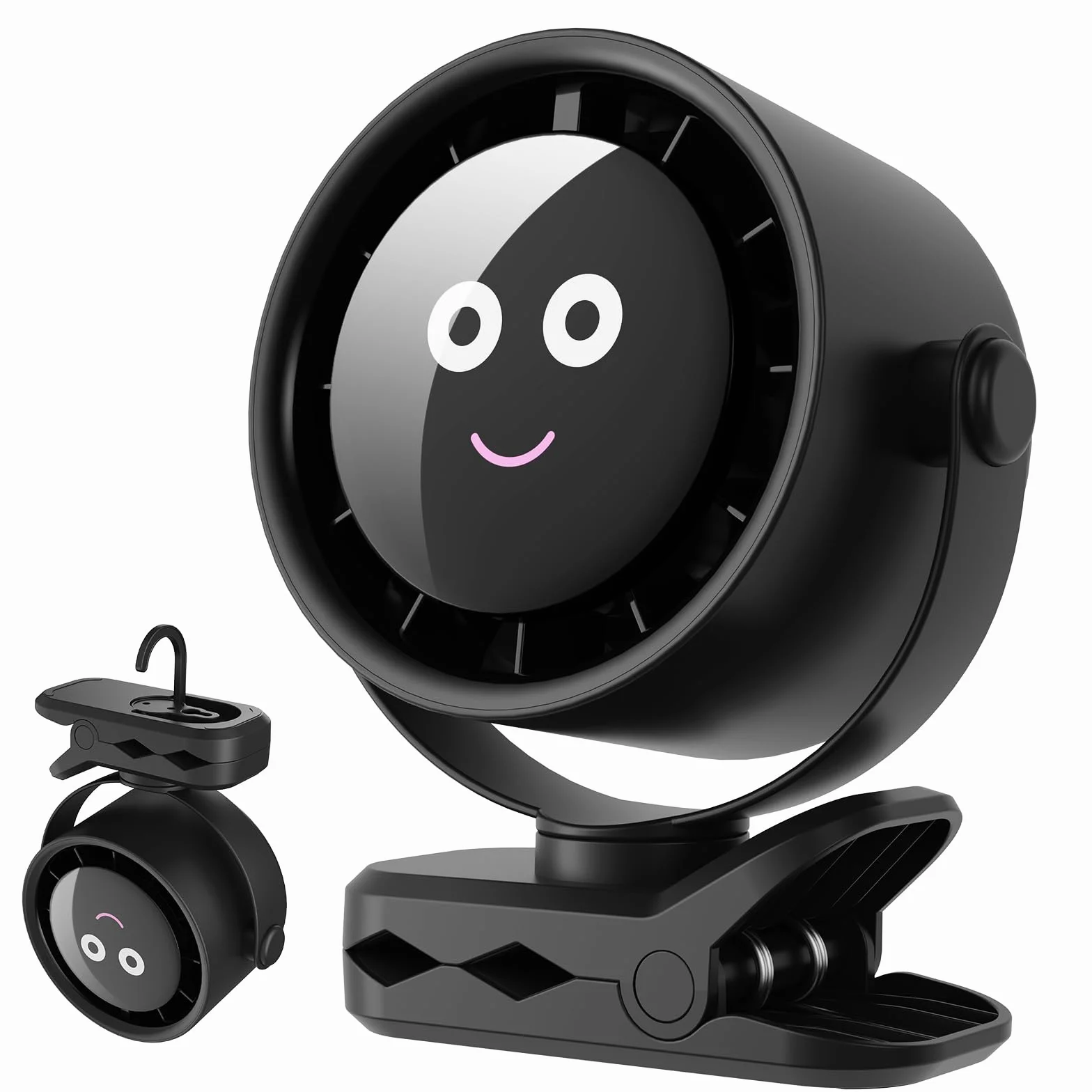 USB Mały Wentylator Biurkowy - 4000 mAh Przenośny Wentylator z Wyświetlaczem LED, Regulacją Prędkości na 5 Poziomach, Obratem o 360° w Poziomie i Pionie, Zawieszeniem na Klipsie