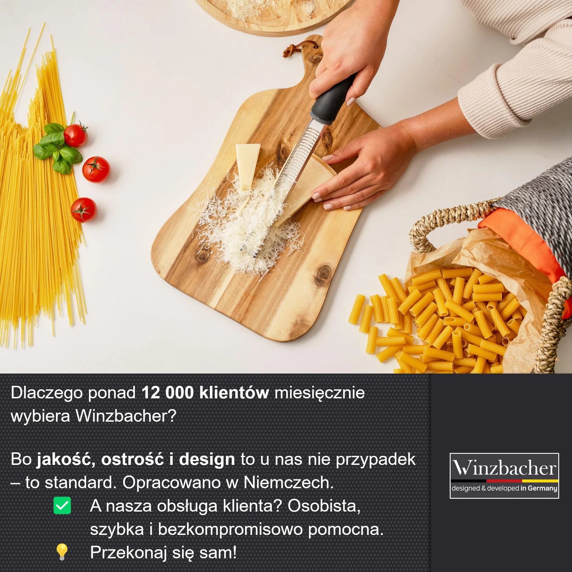 Winzbacher Premium Zester – tarka do parmezanu, cytryny, gałki muszkatołowej i imbiru ze stali nierdzewnej