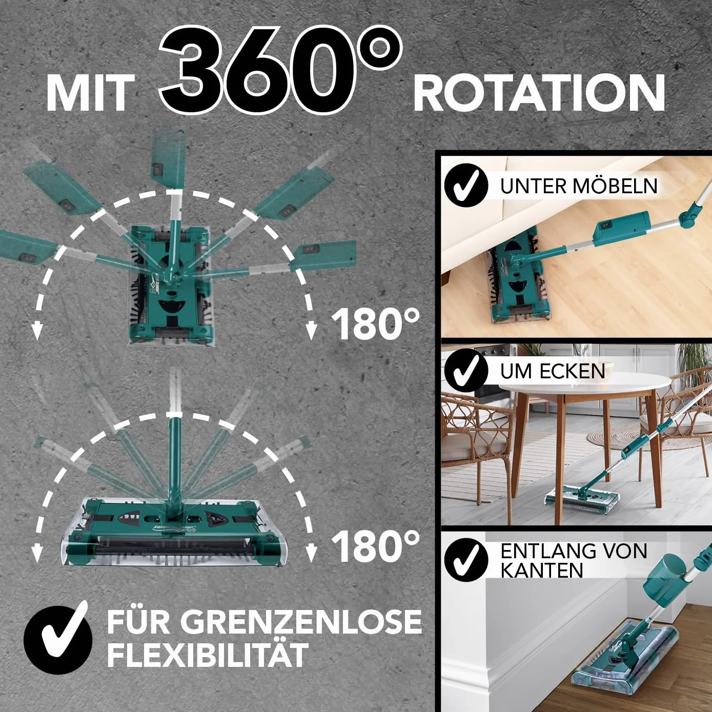 Swivel Sweeper akumulatorowa miotła bezprzewodowa mop podłogowy z przegubem zginanym obrotem 360°
