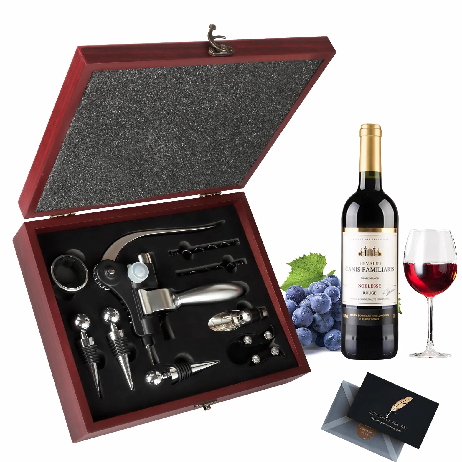 UCAMP Luksusowy zestaw sommelier z 11 korkociągami, otwieracz do wina w drewnianym pudełku