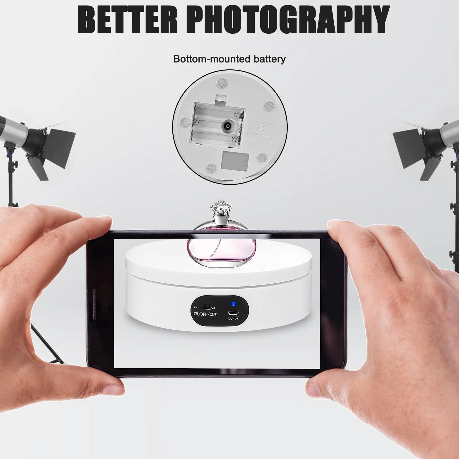 Aicharynic Elektryczna taca obrotowa, obracana o 360 stopni, do wyrobów fotograficznych, biżuterii, zegarków, modeli 3D, ciast i przedmiotów kolekcjonerskich