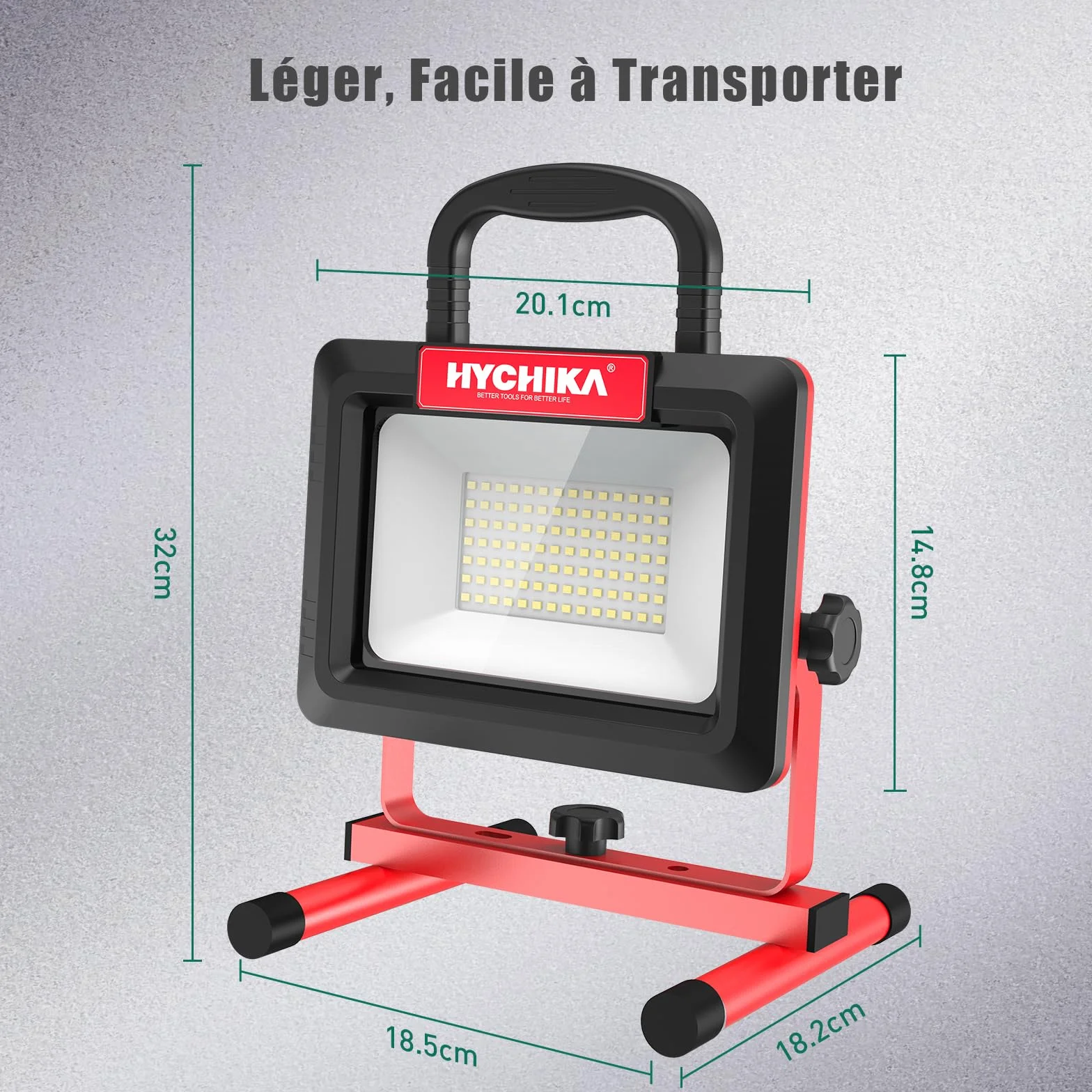Reflektor budowlany LED 100W, HYCHIKA Reflektor LED 12000 LM 6500K, 2 tryby regulowanej jasności, 360 stopni obrotu Wodoodporne IP65 Światło robocze obrotowe, 3 m kabel z wtyczką do warsztatu budowy