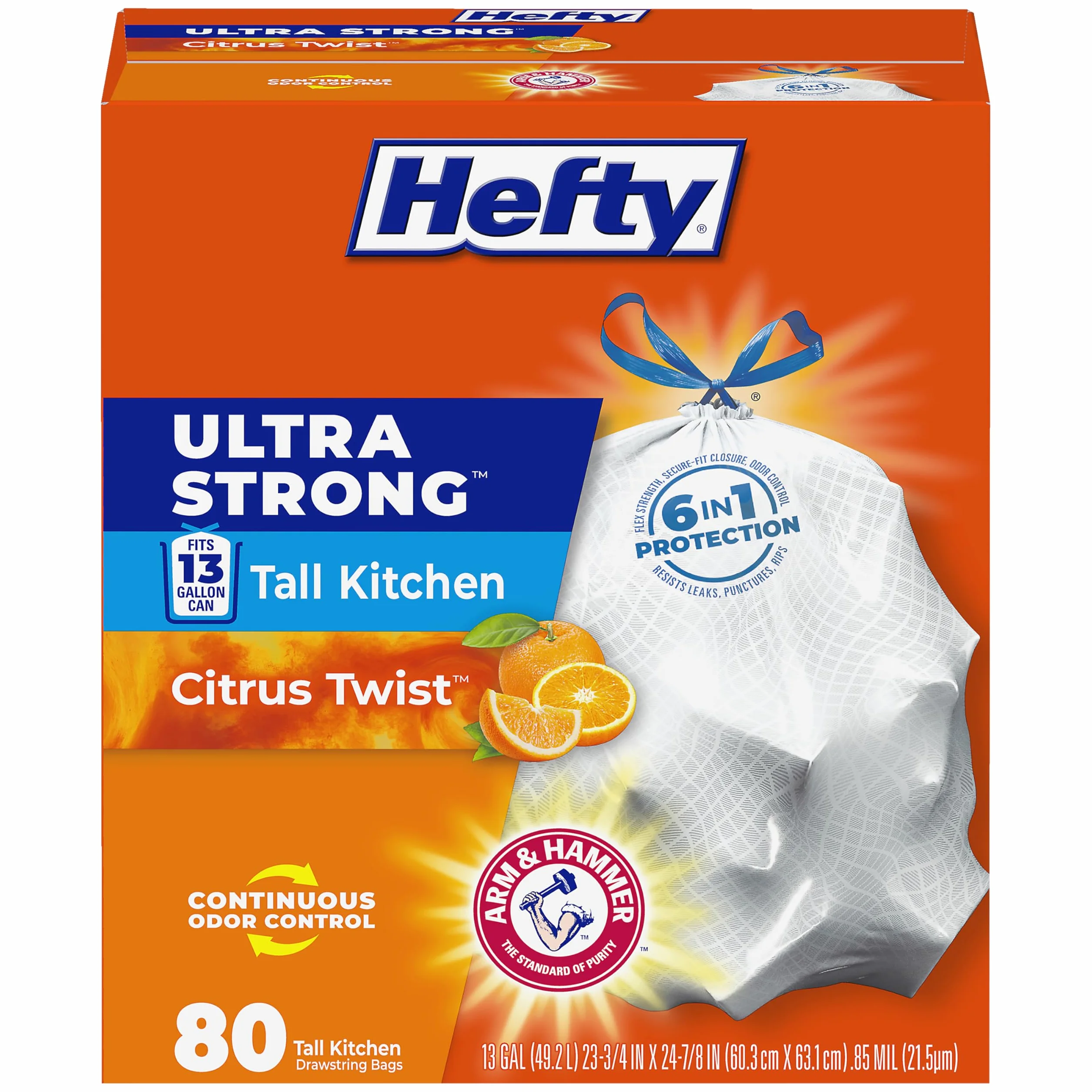 Hefty Ultra Strong Scented Tall White Kitchen Bags, 13 Gal, 0.9 Mil, 23.75-Inch X 24.88-Inch, White, 80/Box (E88354)