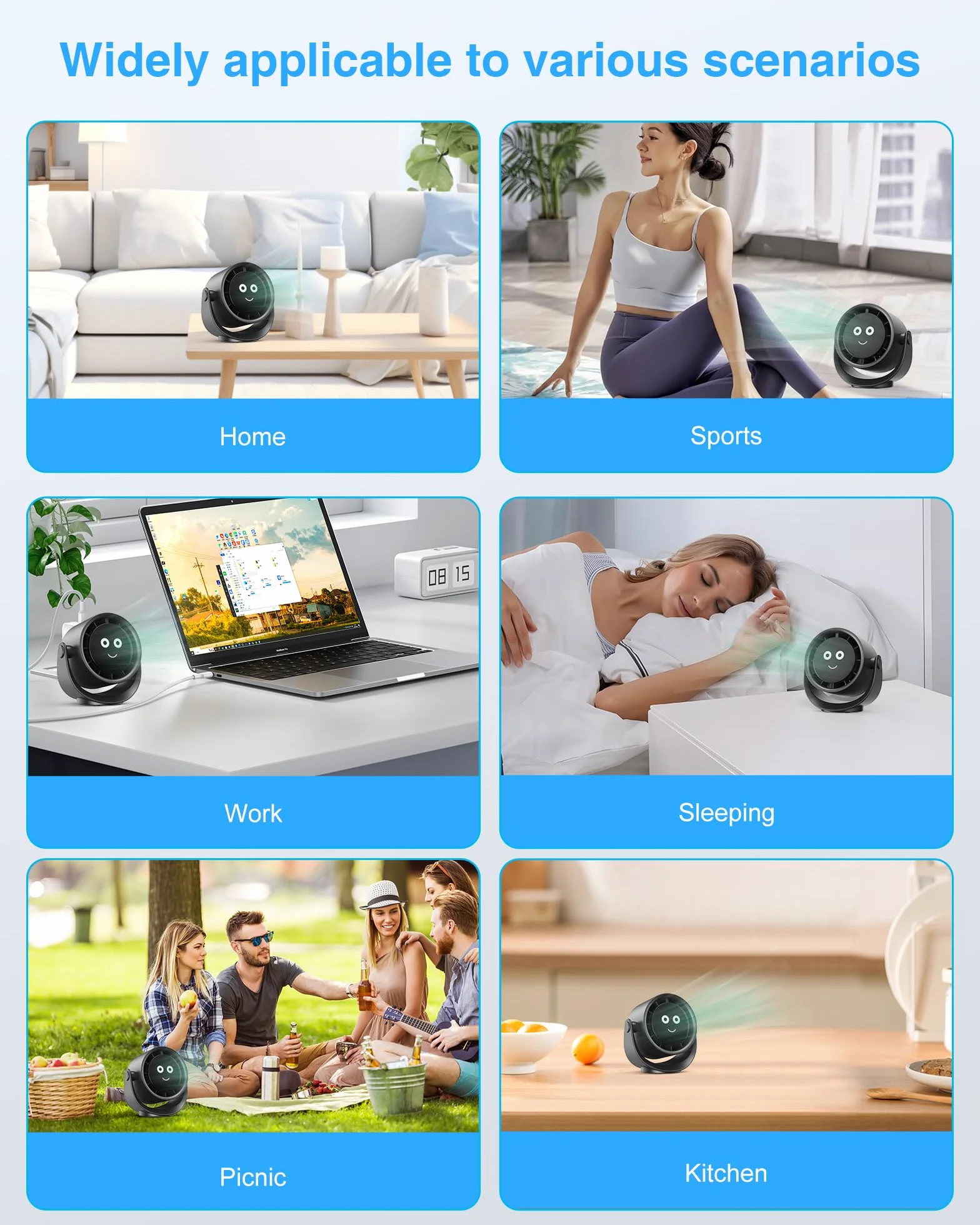 Fitabok Wentylator USB Biurkowy Mini Przenośny 5 Prędkości Obrót 360° Wyświetlacz LED Bateria 4000 mAh