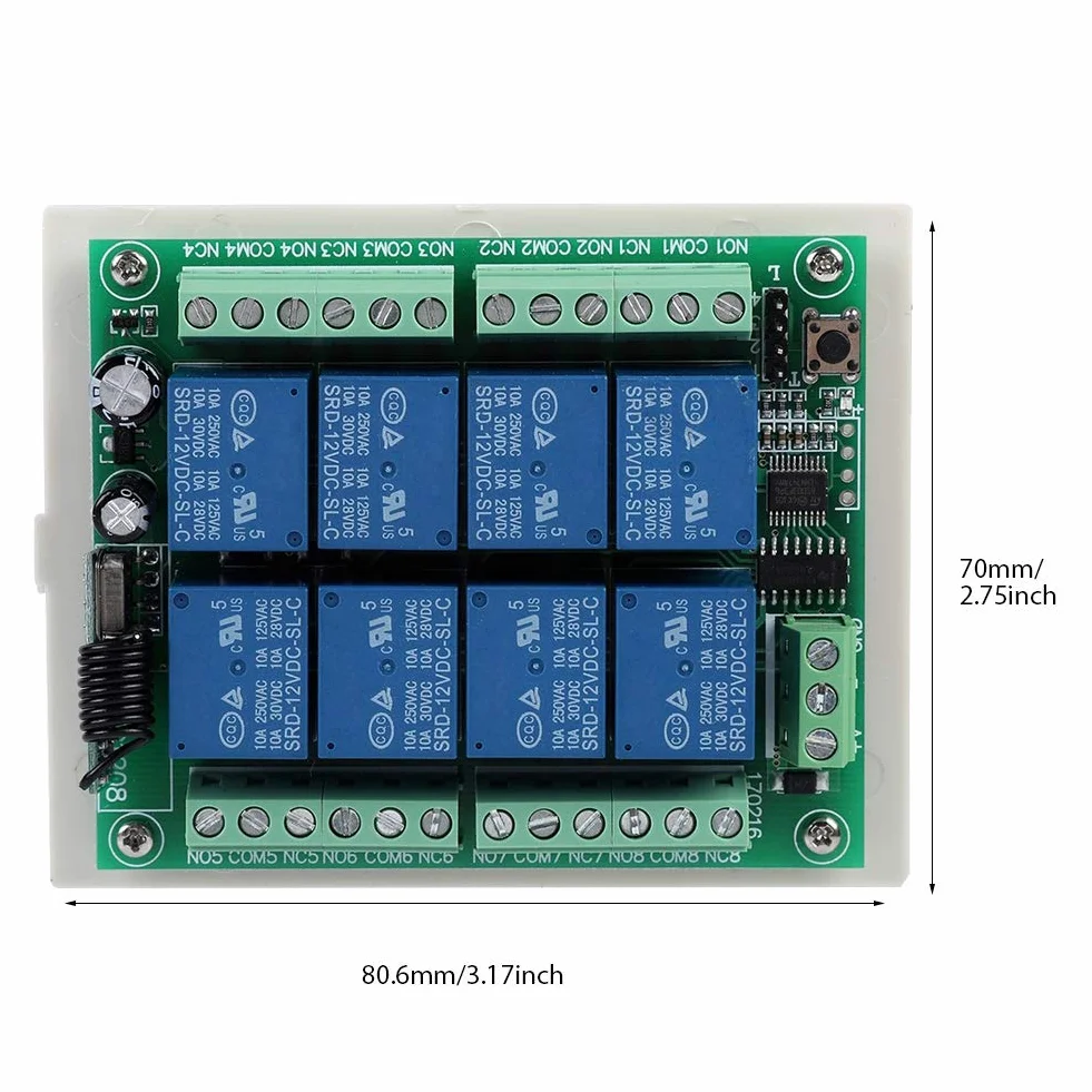 Drahtlose 12-V-DC-Fernbedienung 433 MHz kabelloser 8-Kanal-100-M-Abdeckungsempfänger mit Sender für Licht, Wasserpumpe, Heizung, Garagentor-Toröffner