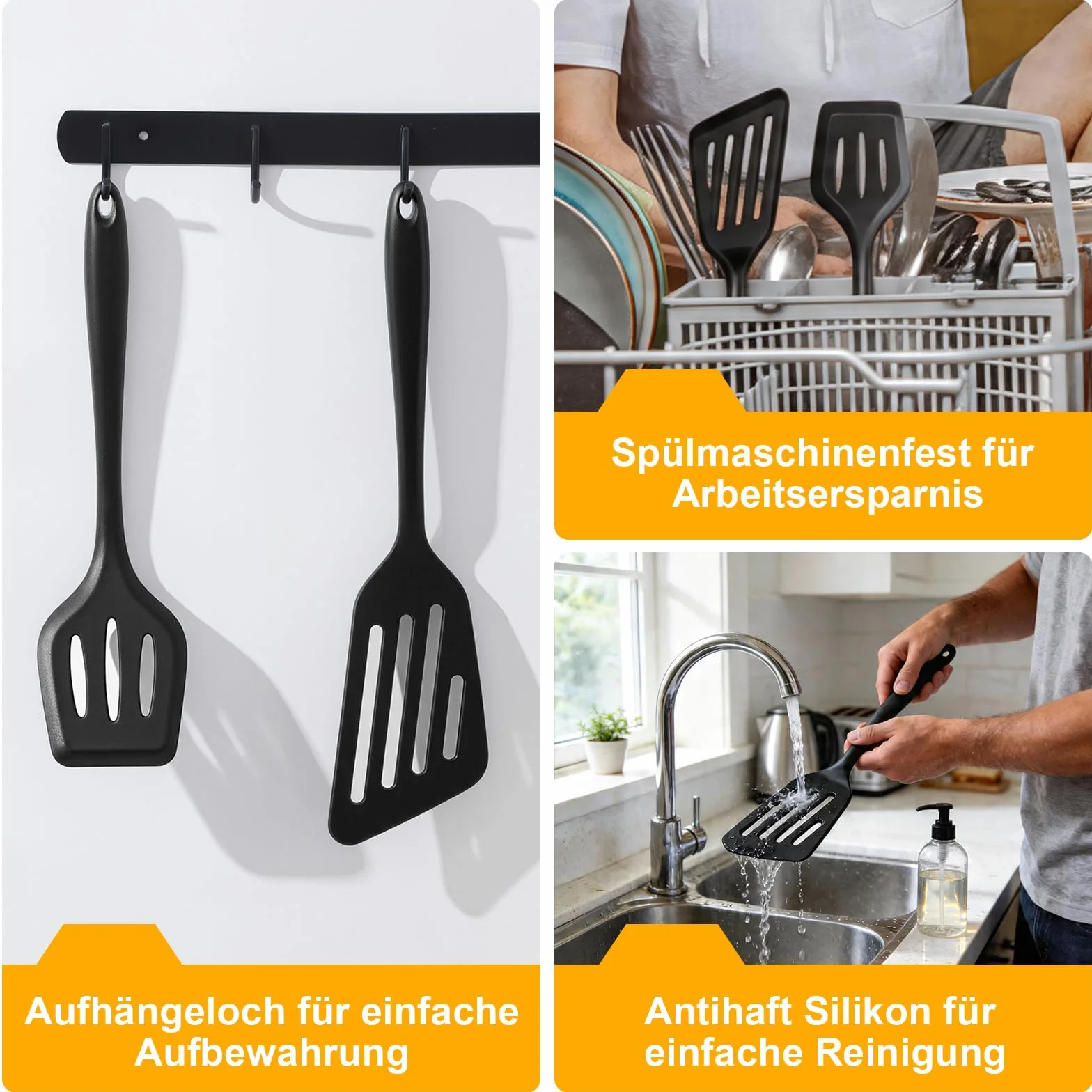 Homikit Silikonowa szpatułka do patelni (2, czarna)