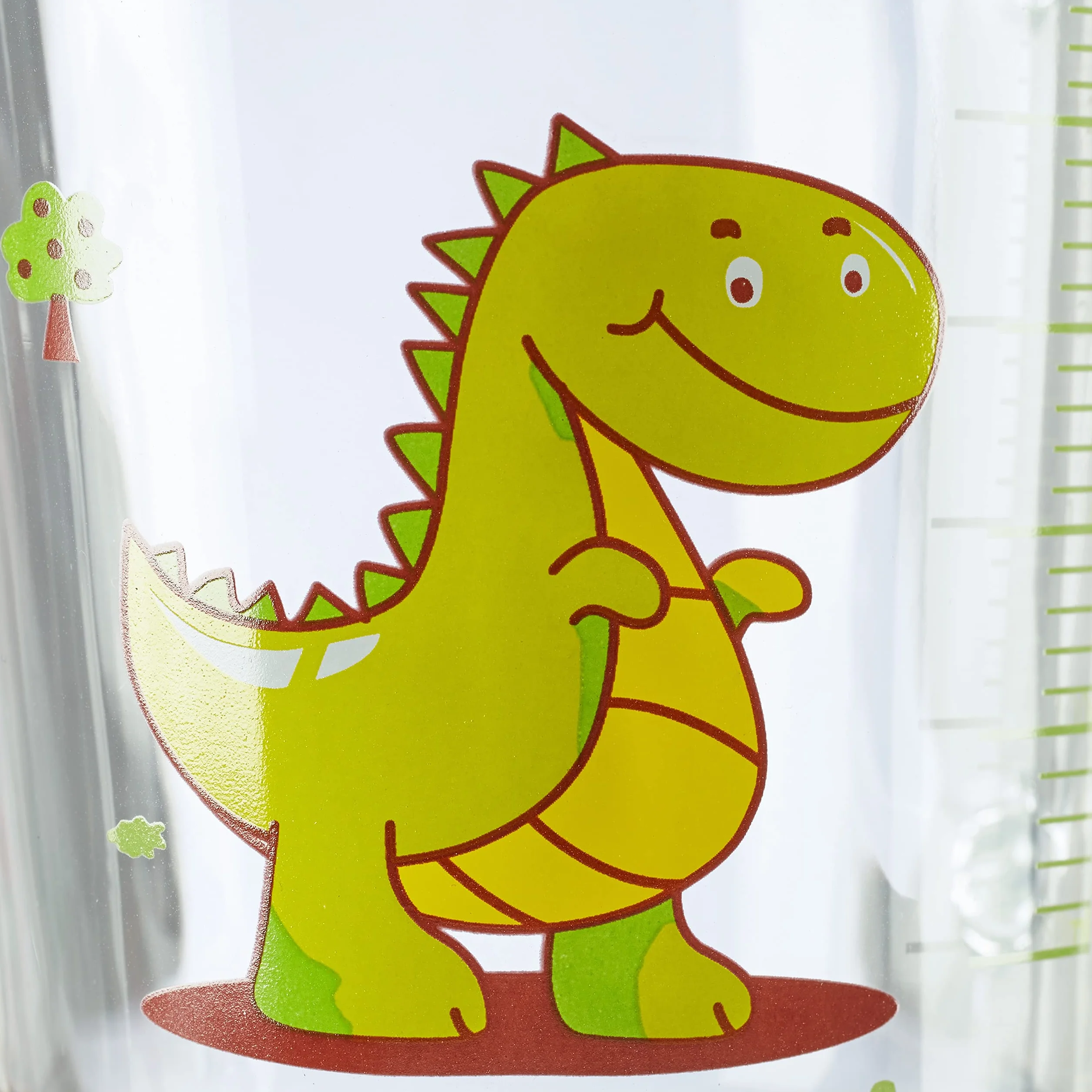 Relaxdays zestaw 2 szklanek ze słomkami, kubki na napoje z uchwytami, motyw dinozaura, 400 ml, ze skalą, przezroczysty