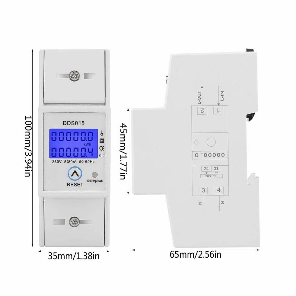 Jednofazowy licznik energii DDS015 Licznik na szynę DIN 230V 50HZ 5-80A