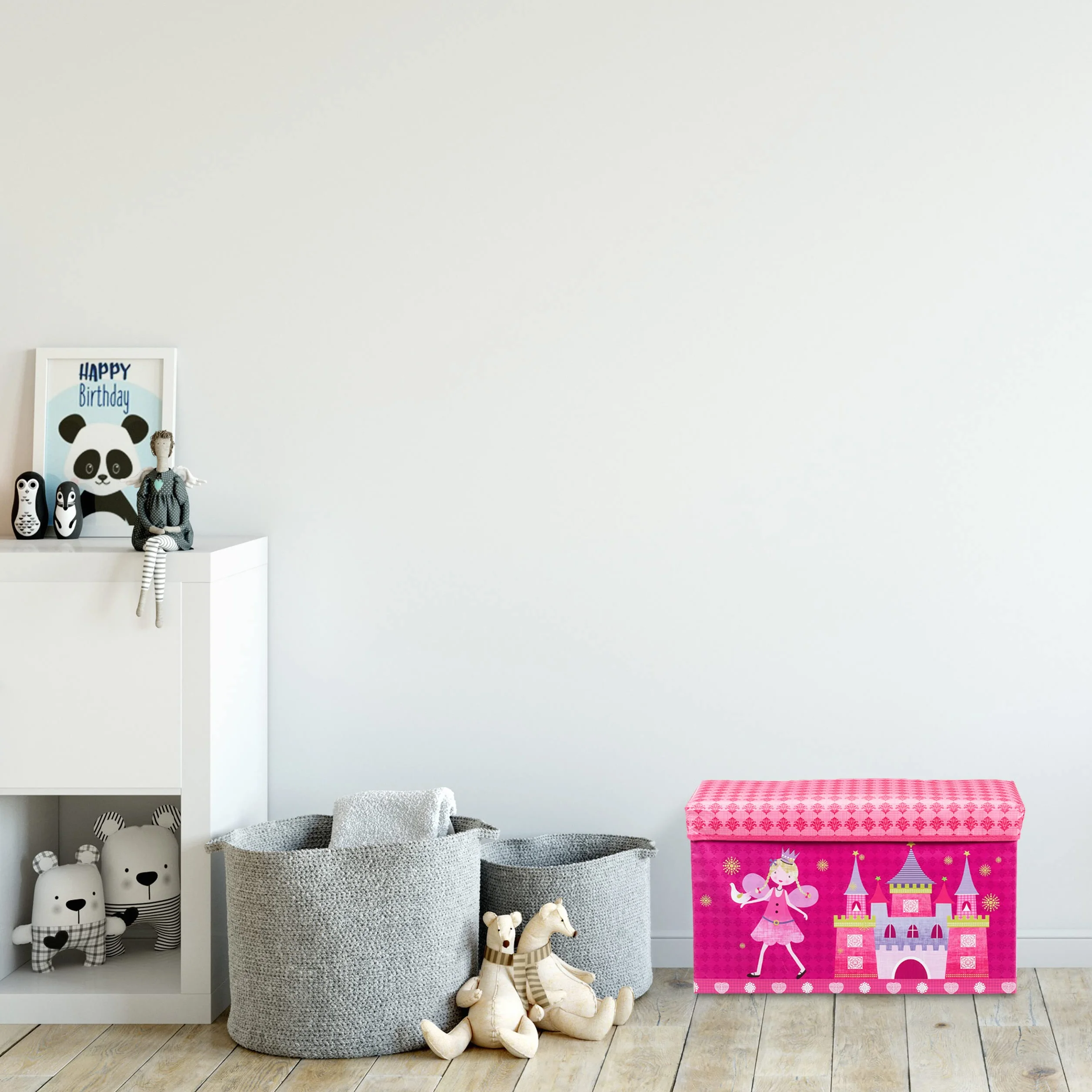 Relaxdays Skrzynka do siedzenia dla dzieci, składana do przechowywania, pokrywa, motyw zwierzęcy, 50 litrów, żółta