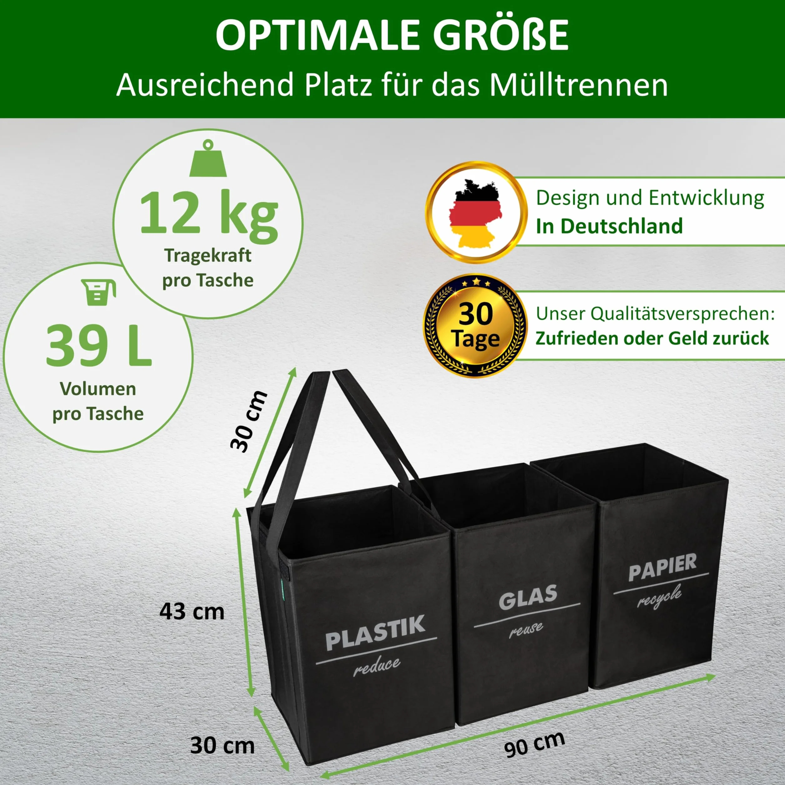 COTTARA System oddzielania odpadów, 3-krotny składany z 5-krotną stabilizacją, pojemnik do recyklingu wykonany z wytrzymałego materiału, idealny jako separator odpadów, do przechowywania papieru z