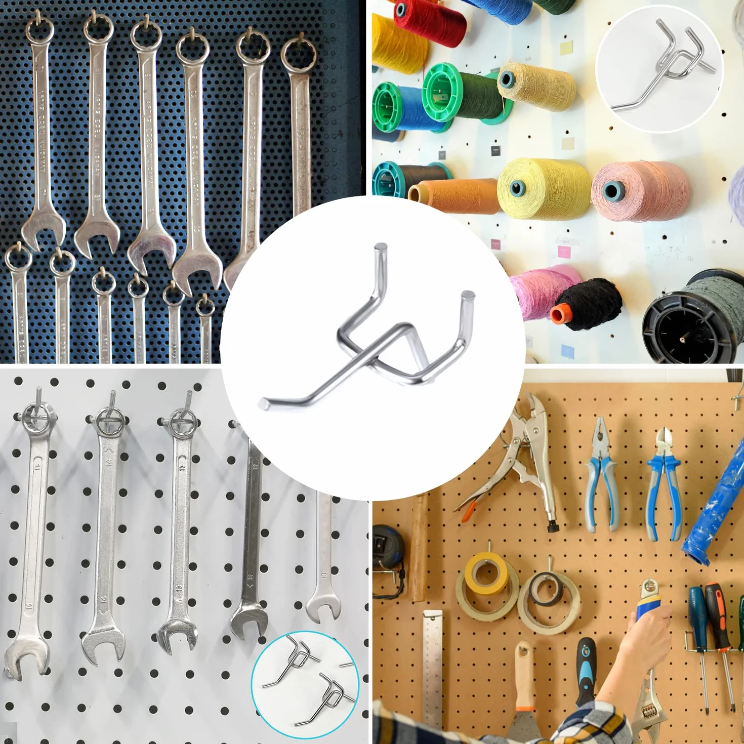 SAVITA 50 szt. Peg Board Hooks, Rozstaw Otworów 25 mm Grubość 32 mm Długość 50 mm Peg Board Hooks Tools do Ekspozycji Ścian na Kołki Narzędzia Przechowywanie w Garażu (Srebrne)