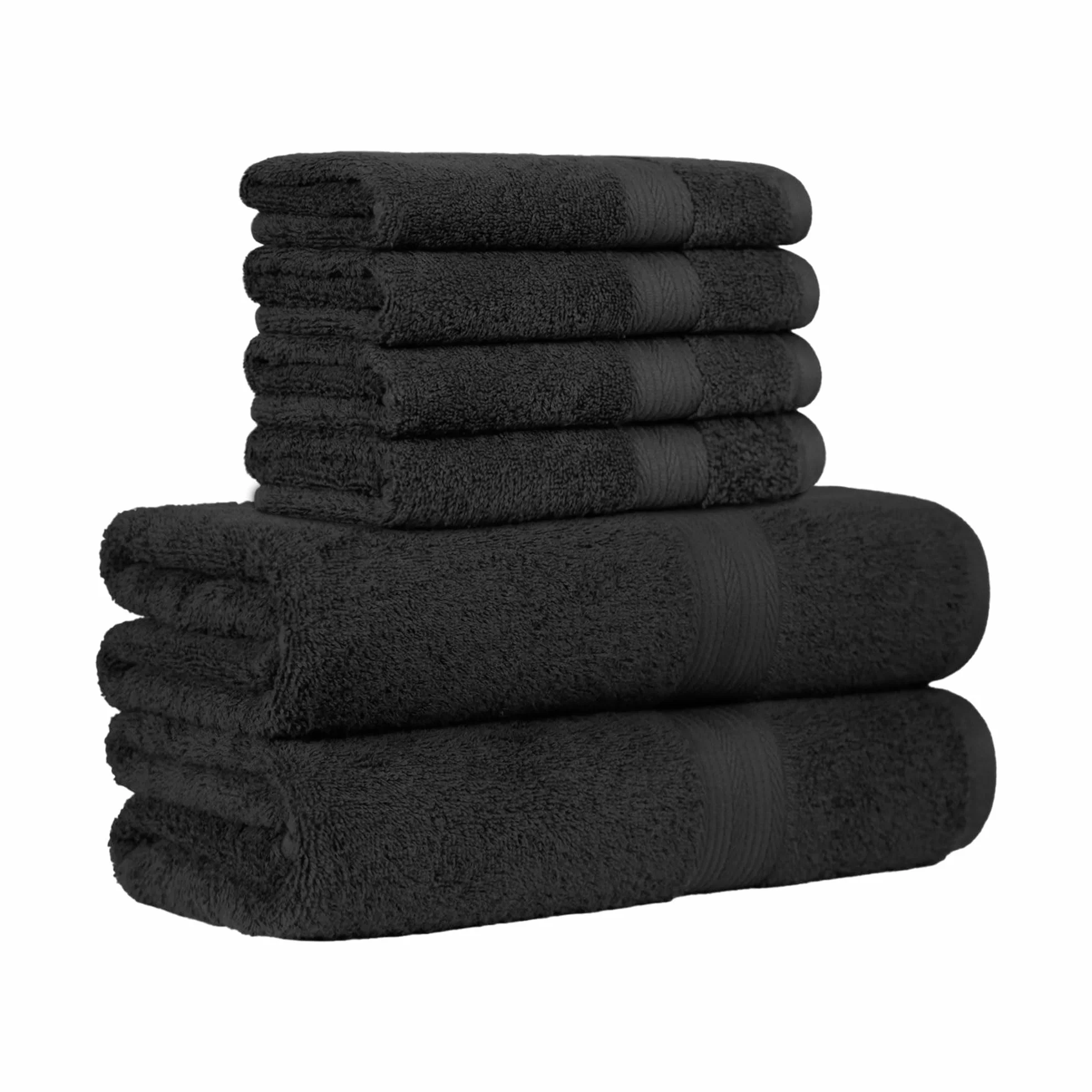 Amazon Basics Ręcznik, odporny na blaknięcie, 6 sztuk, 2 ręczniki kąpielowe i 4 ręczniki do rąk, 100% bawełny, 500 g/m2, kolor czarny
