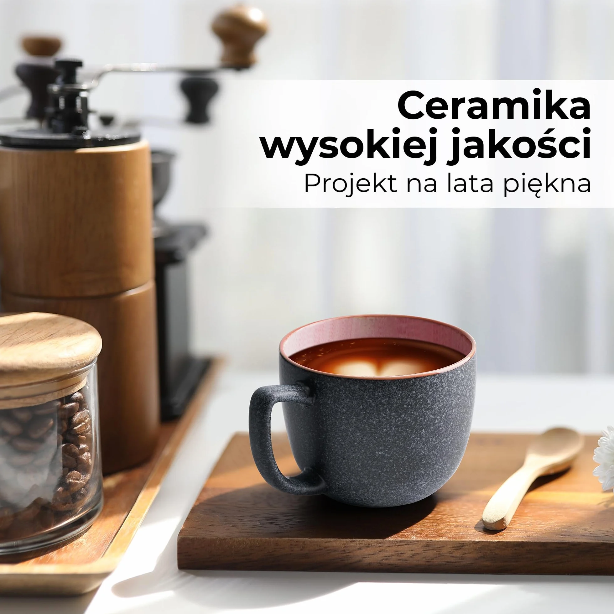 MIAMIO Las Palmitas Zestaw 6 filiżanek do kawy o pojemności 470 ml, duże, nowoczesne kubki z kamionki
