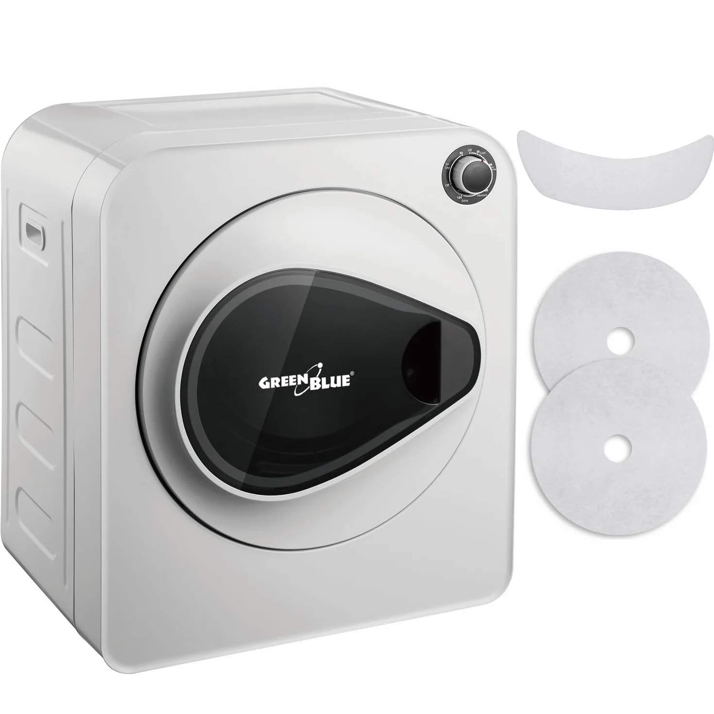 Green Blue GB405 Elektryczna suszarka bębnowa 830 W / do 3 kg / suszarka do ubrań | wolnostojąca lub montowana na ścianie, pięć programów suszenia (suszarka + 1 x zestaw filtrów)