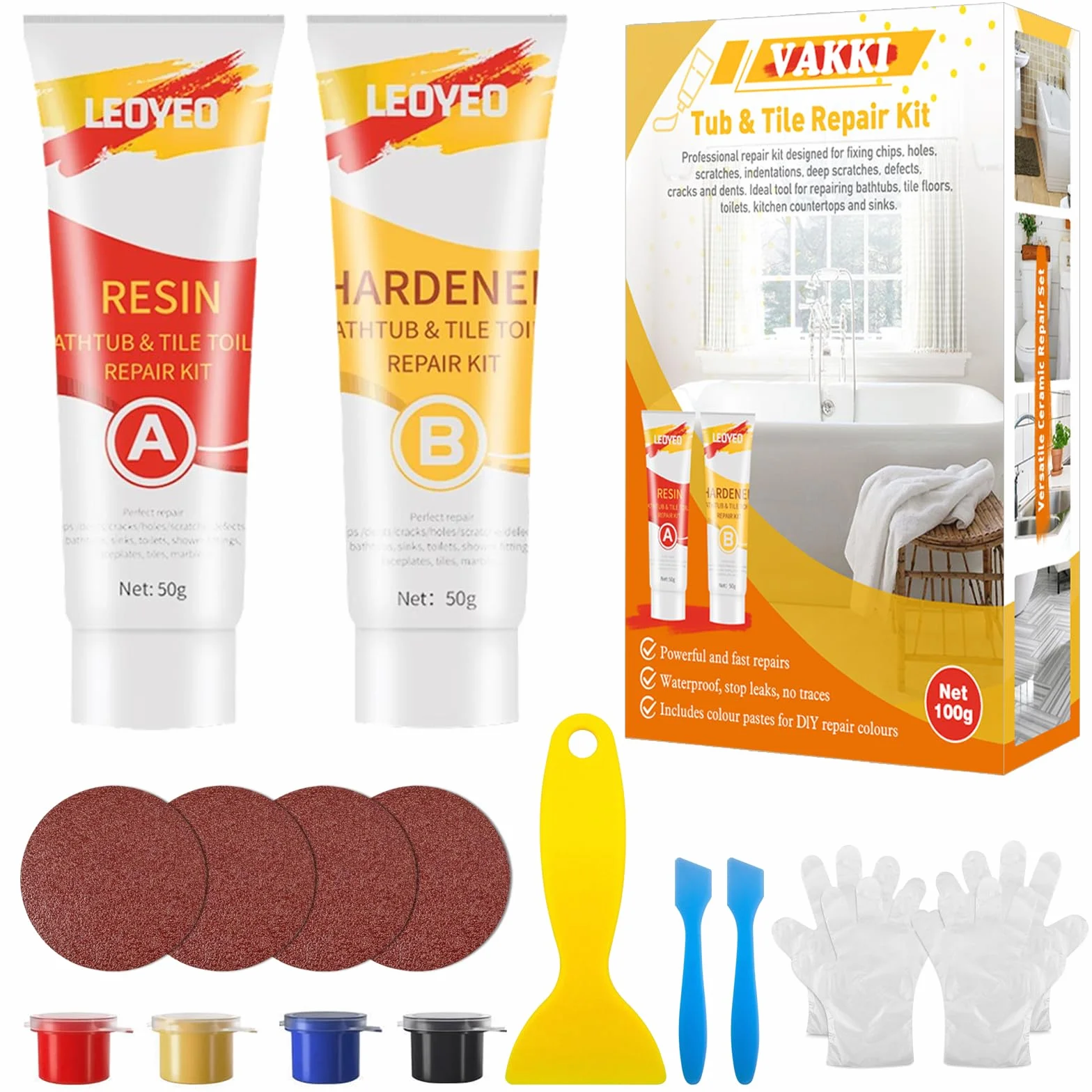 Zestaw naprawczy do płytek, biały, 100 g, wodoodporna emalia, zestaw naprawczy do zadrapań, dziur, pęknięć, ceramicznych umywalek, białych płytek